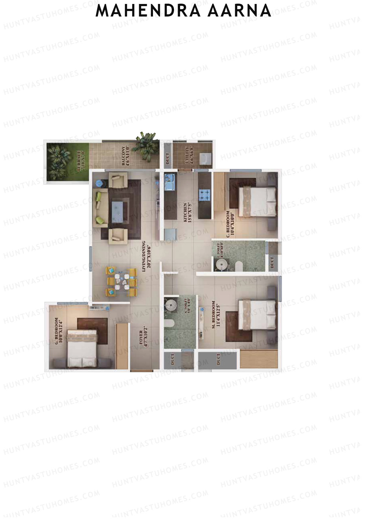 Mahendra Aarna Tower 1 Unit 3 (Type 7T) Floor Plan