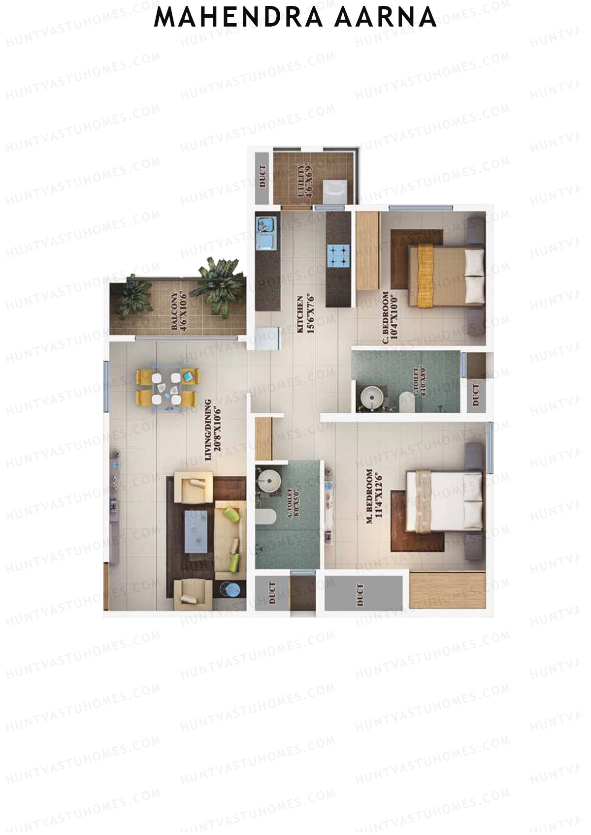 Mahendra Aarna Tower 1 Unit 3 (Type 9A) Floor Plan
