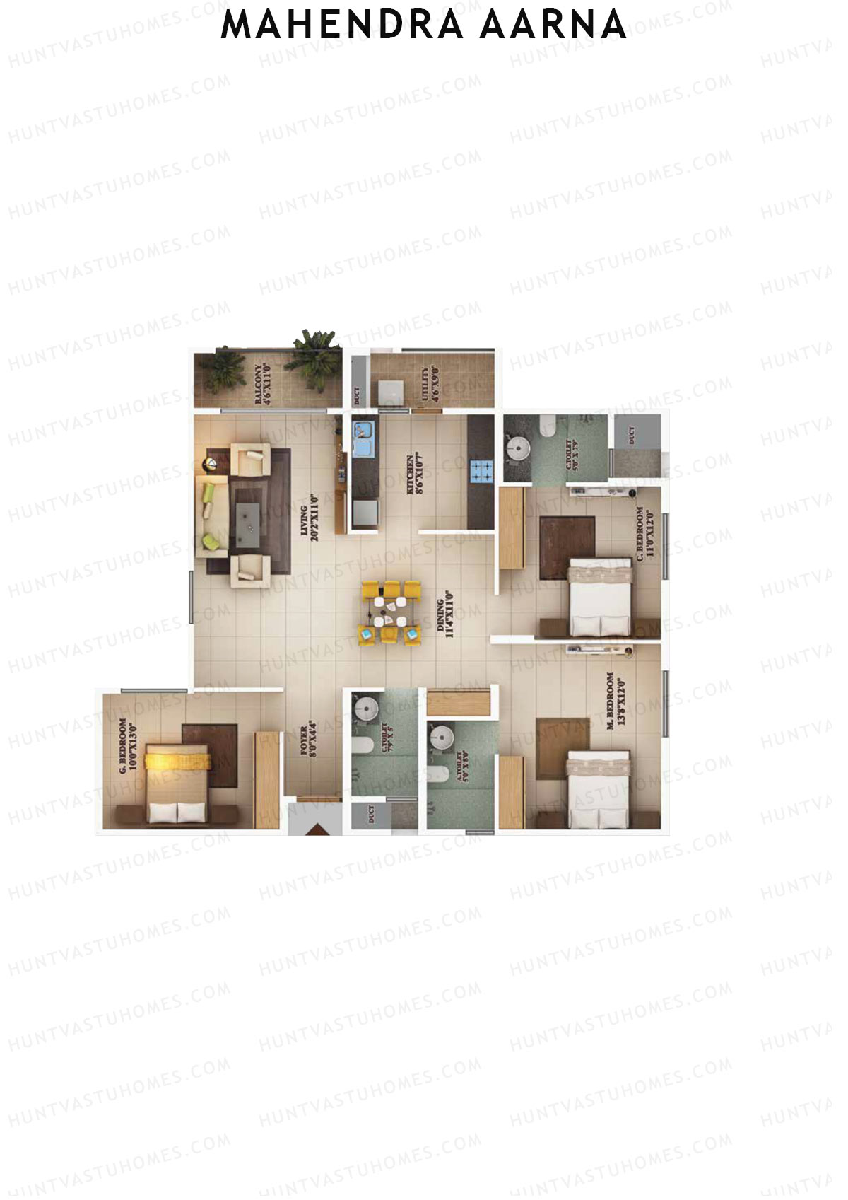 Mahendra Aarna Tower 1 Unit 6 (Type 1) Floor Plan