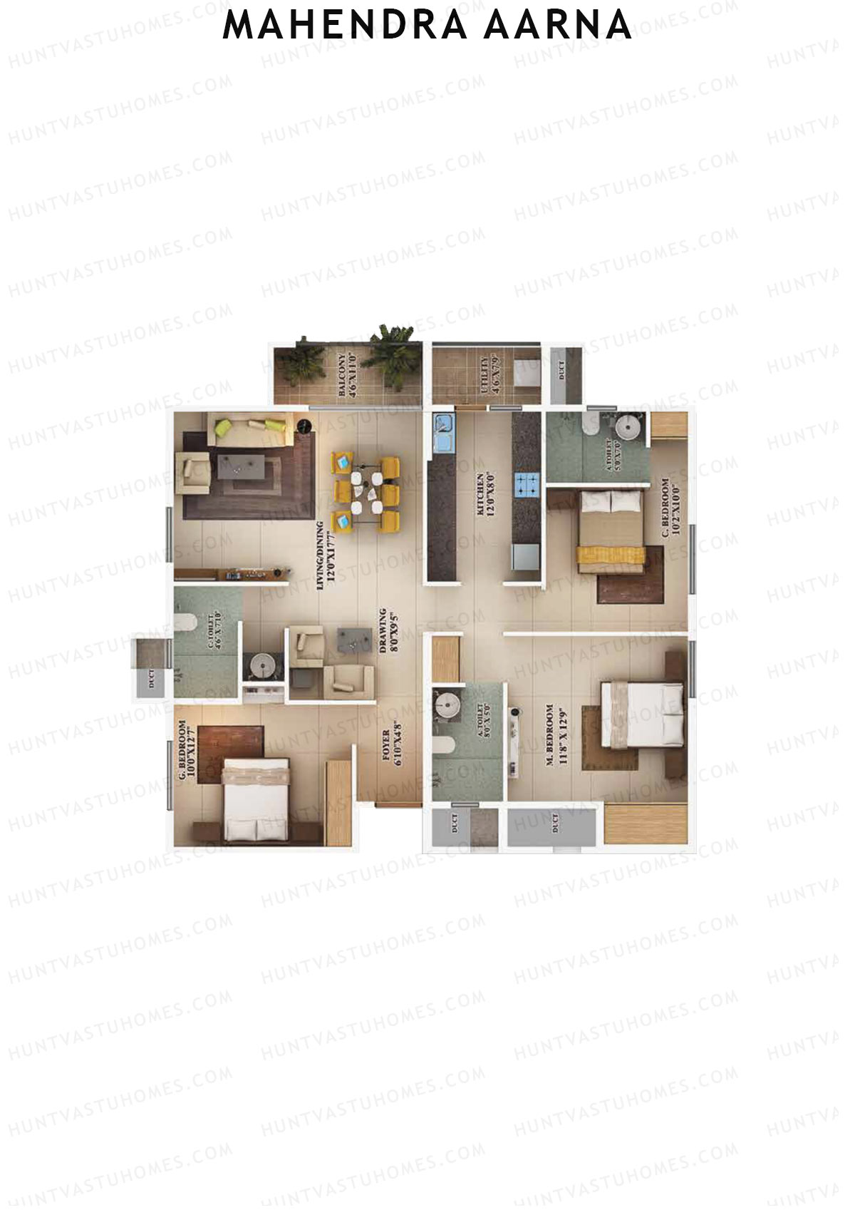 Mahendra Aarna Tower 2 Unit 1 (Type 2R3) Floor Plan