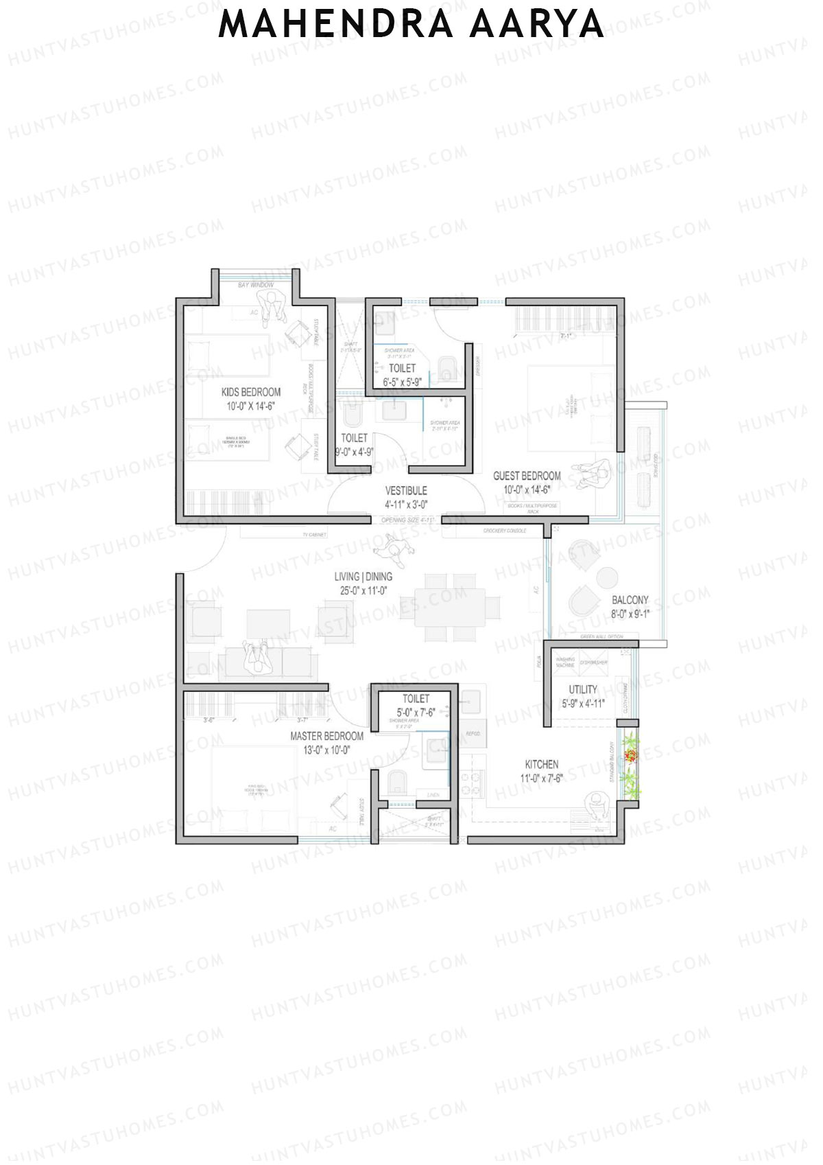 Mahendra Aarya Tower B Unit 10 (Type 2A) Floor Plan