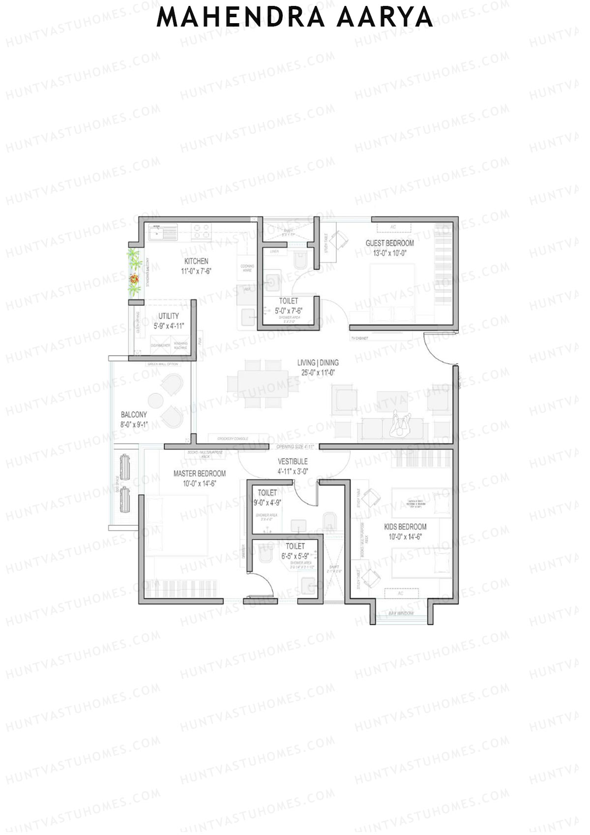 Mahendra Aarya Tower B Unit 15 (Type 1A) Floor Plan