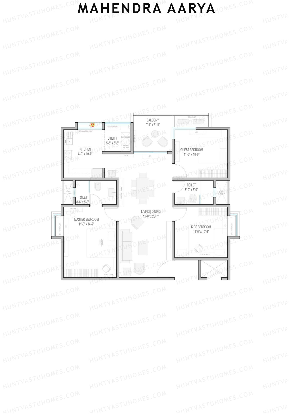 Mahendra Aarya Tower B Unit 6 (Type 3) Floor Plan
