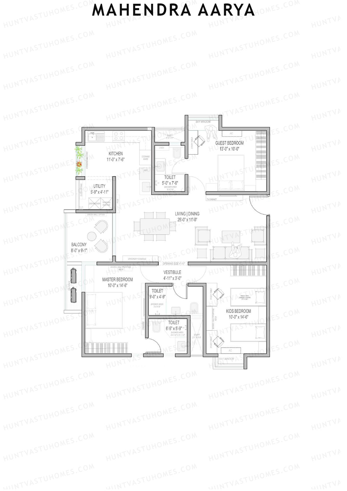 Mahendra Aarya Tower C Unit 18 (Type 1B) Floor Plan