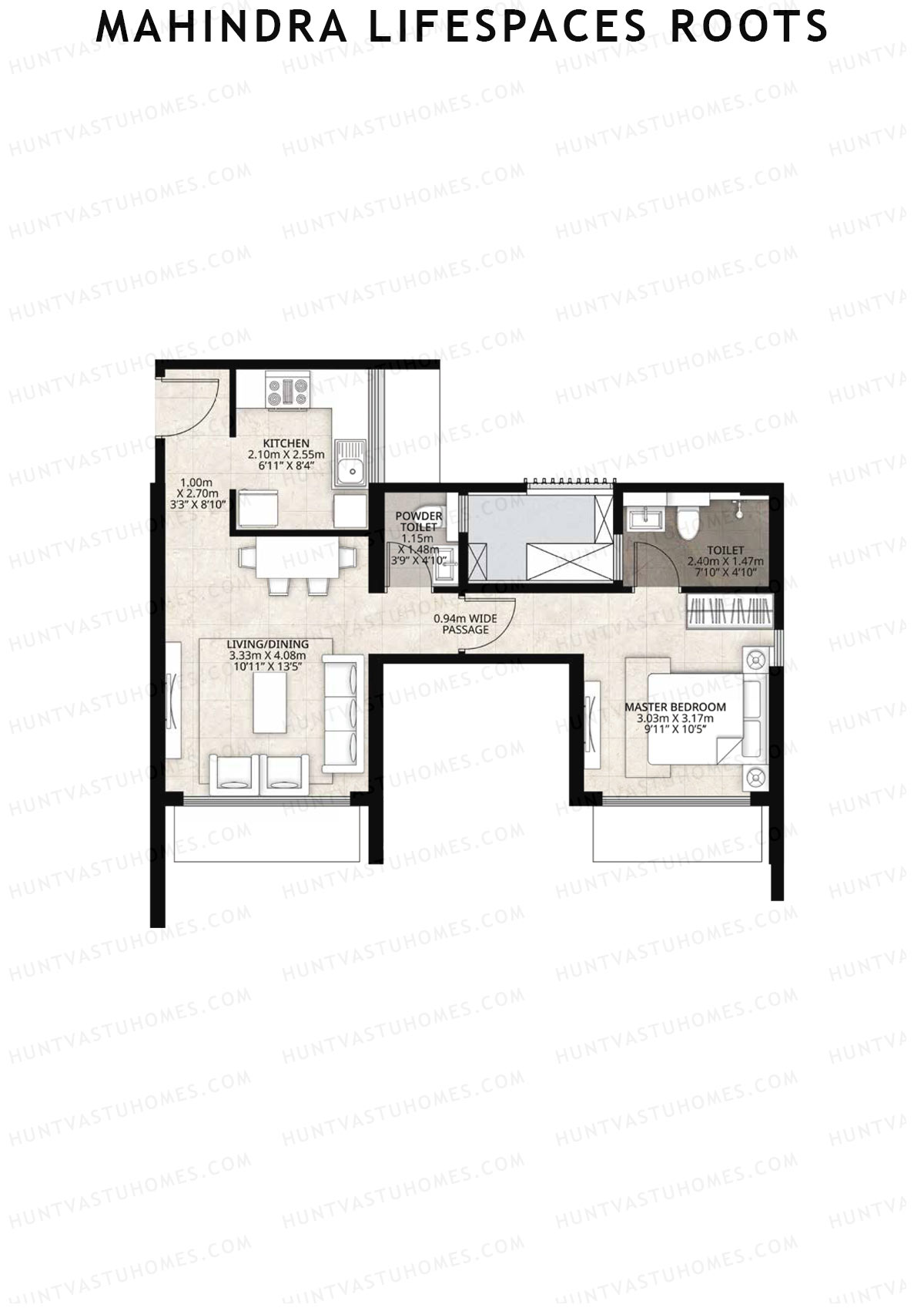 Mahindra Lifespaces Roots Tower 1 Unit 2 (Type A1) Floor Plan