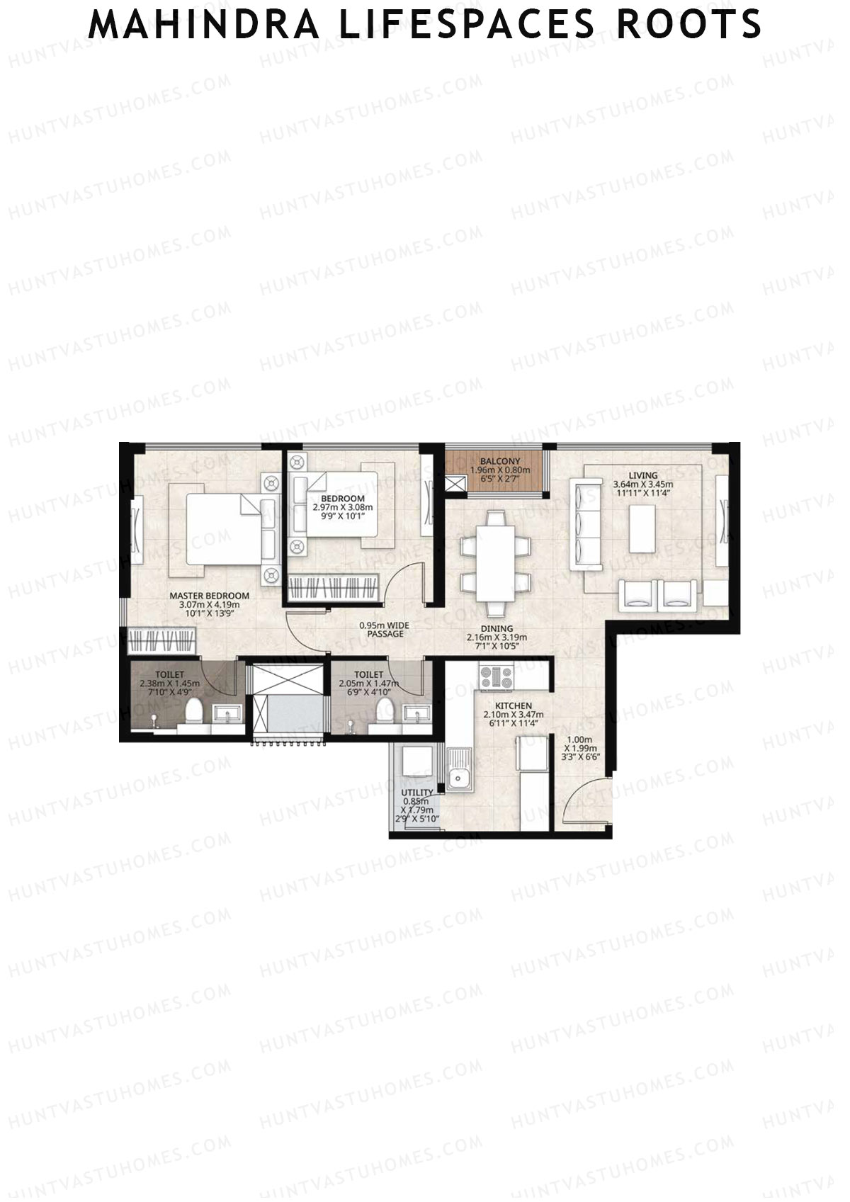 Mahindra Lifespaces Roots Tower 1 Unit 2 (Type A) Floor Plan