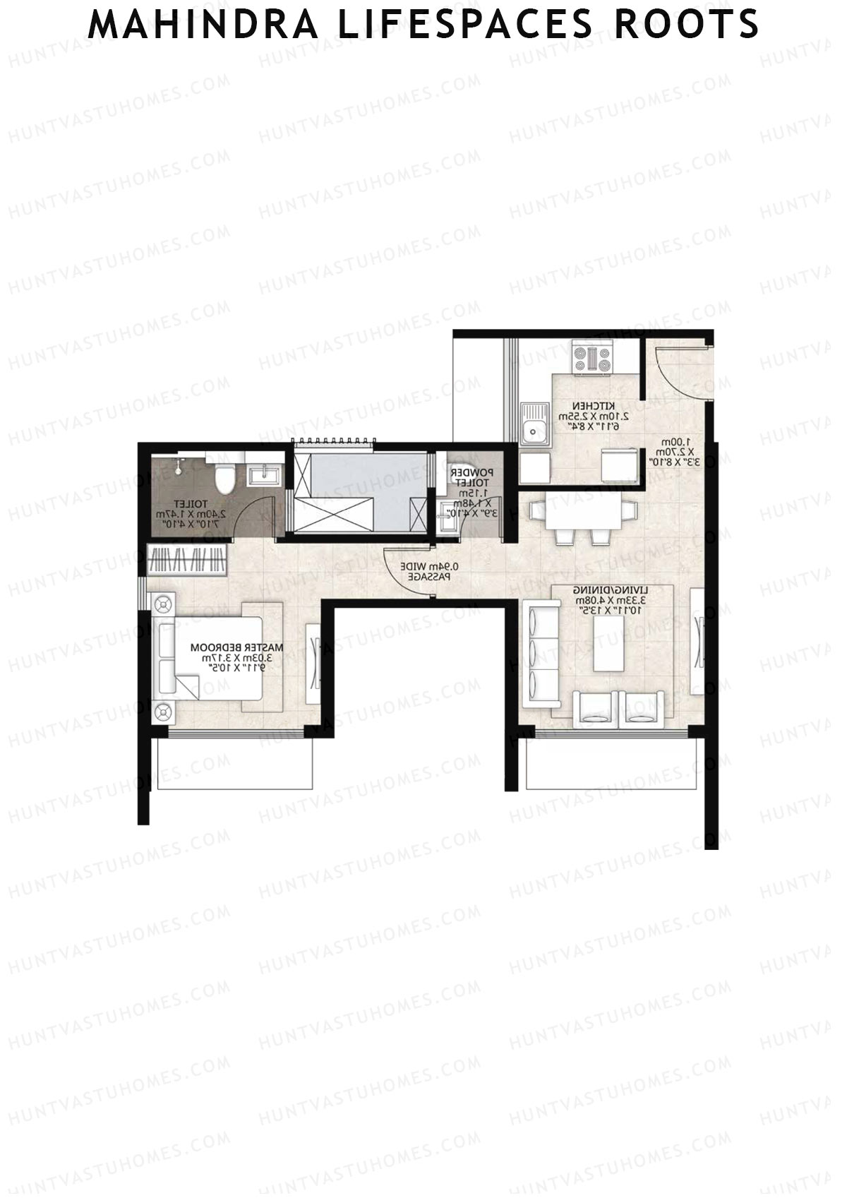 Mahindra Lifespaces Roots Tower 1 Unit 3 (Type A) Floor Plan