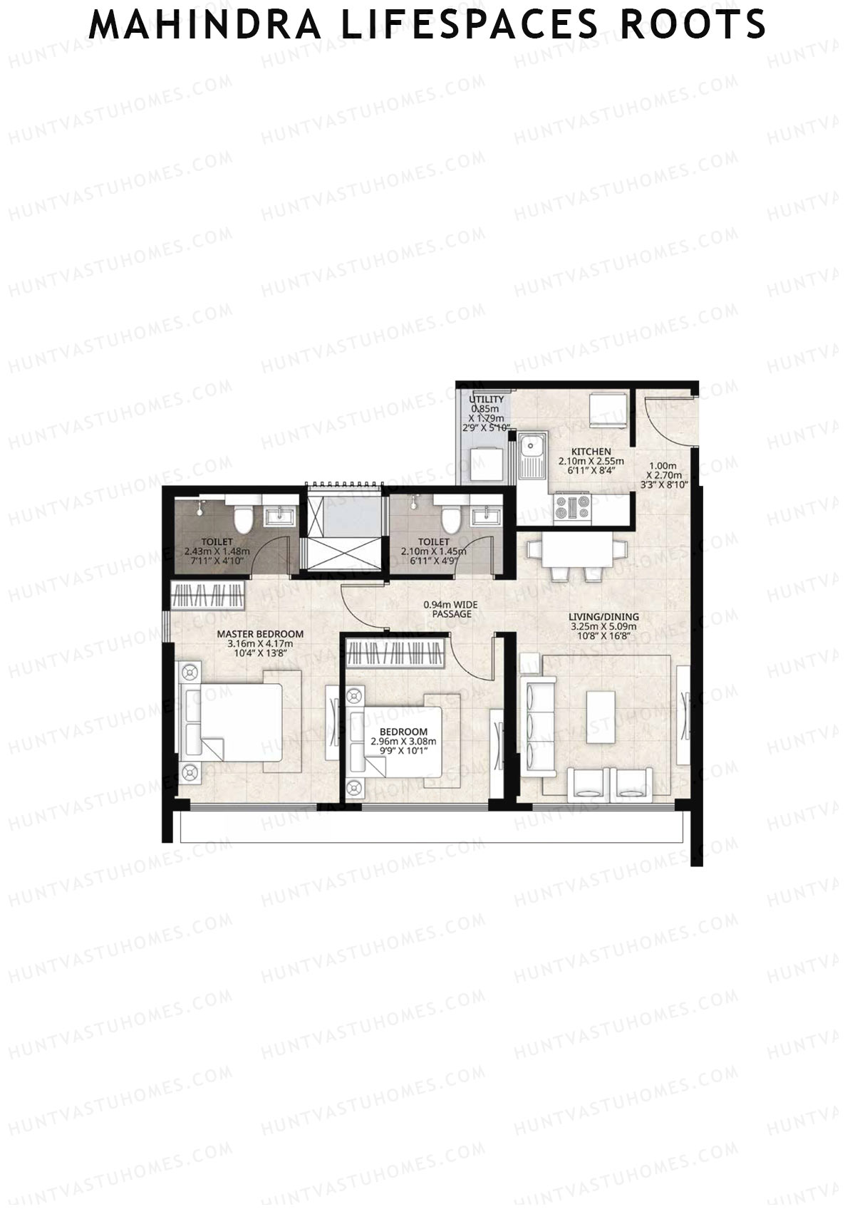 Mahindra Lifespaces Roots Tower 1 Unit 3 (Type B) Floor Plan