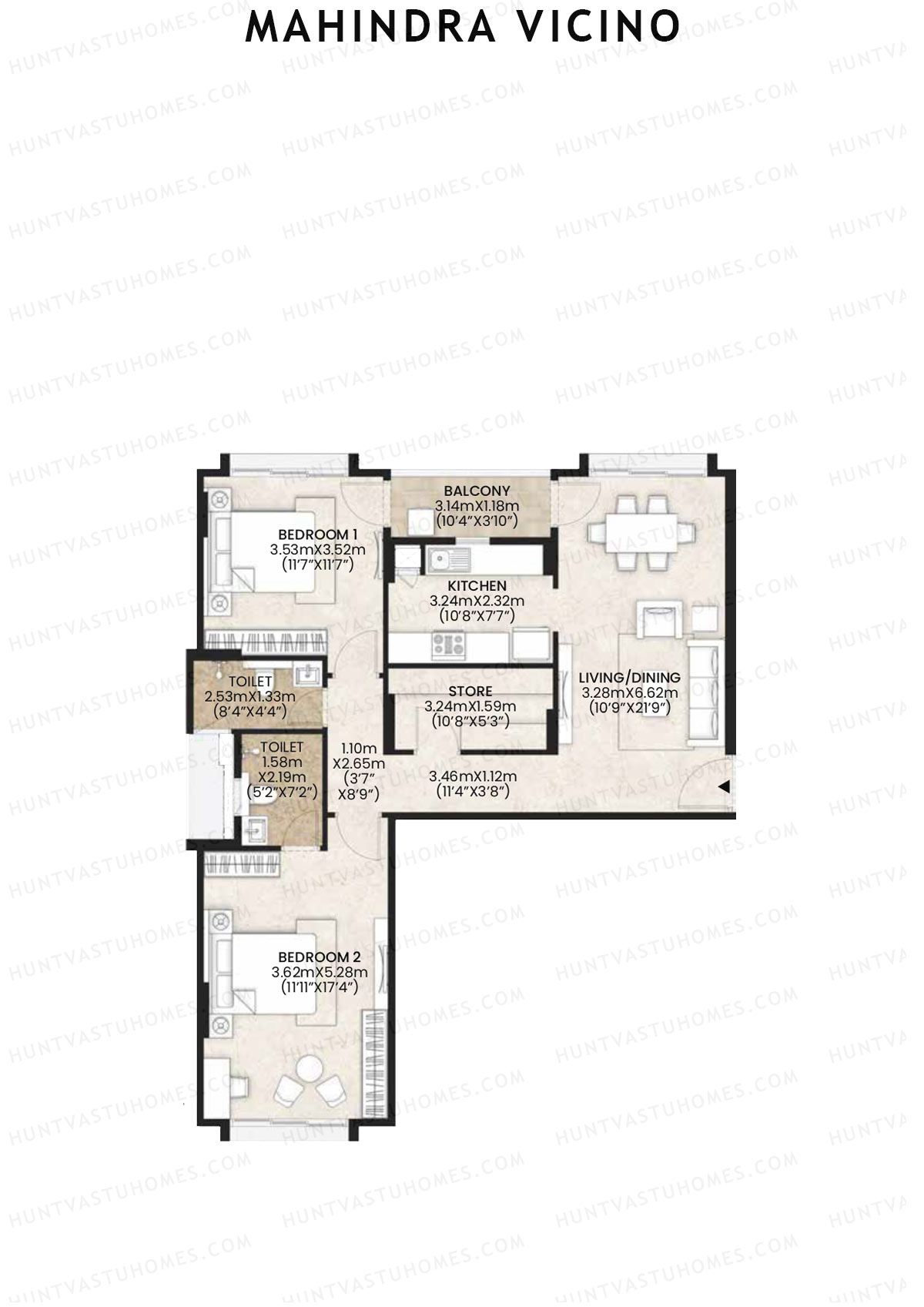 Mahindra Vicino Tower A3 Unit 3 Floor Plan