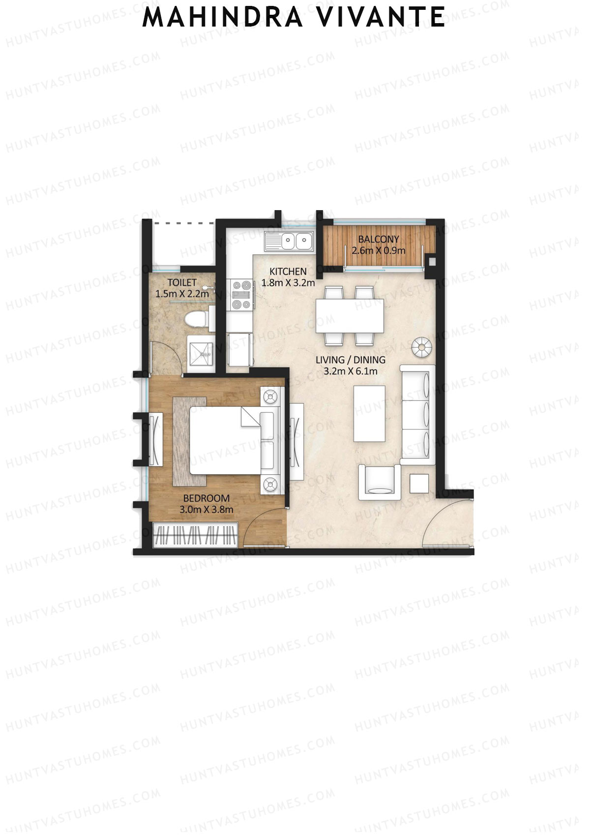 Mahindra Vivante Tower B3 Unit 1 (Type 1) Floor Plan