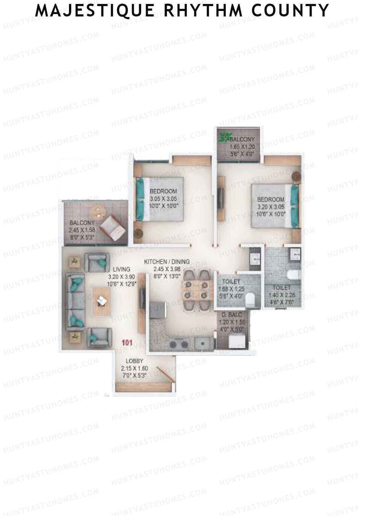 Majestique Rhythm County Tower A3 Unit 1 (Type B) Floor Plan