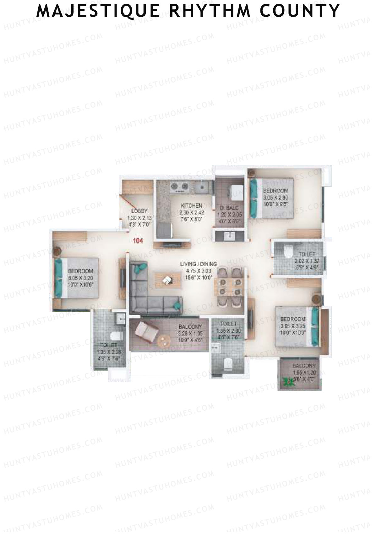 Majestique Rhythm County Tower A3 Unit 4  Floor Plan