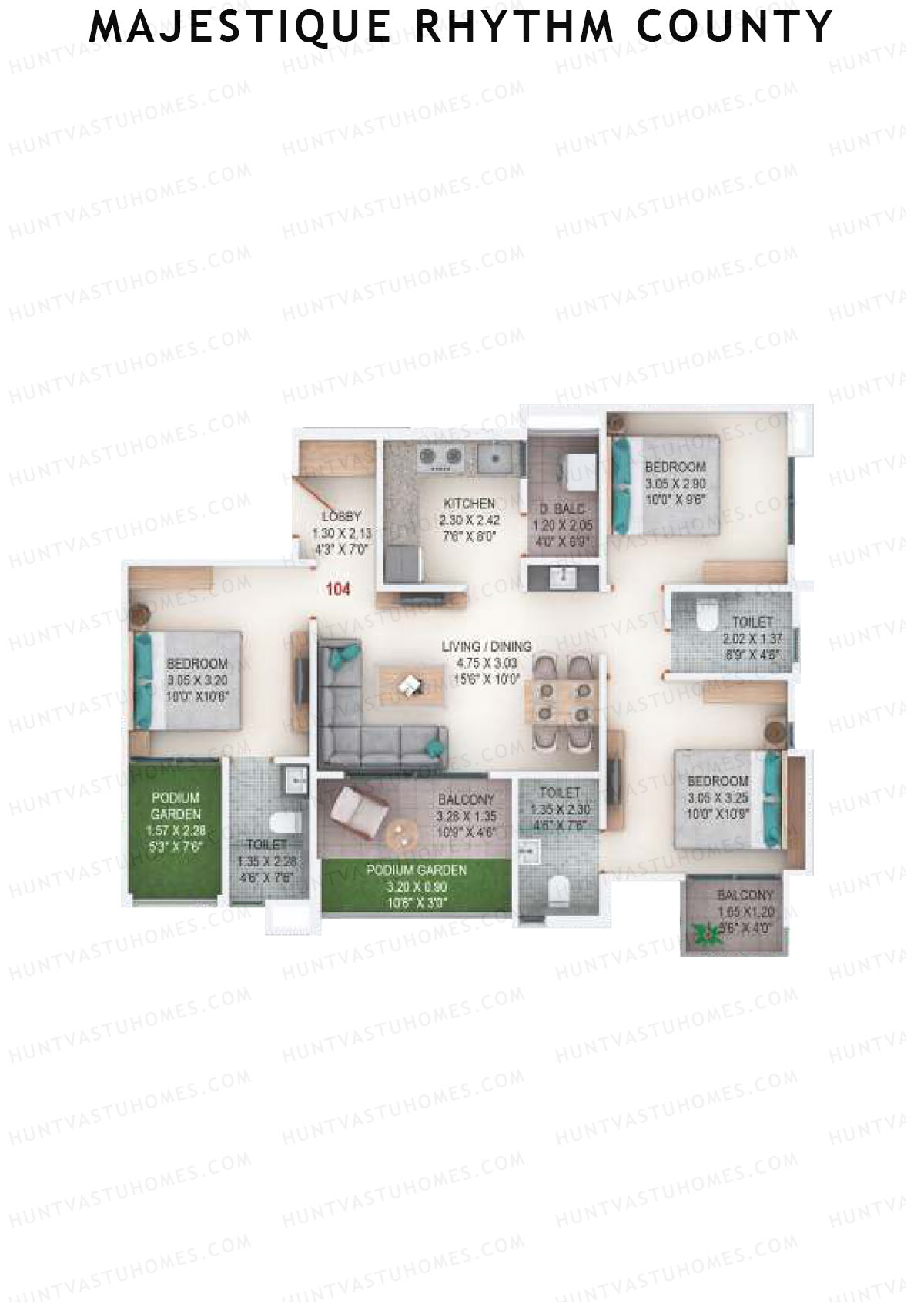 Majestique Rhythm County Tower A3 Unit 4  Floor Plan