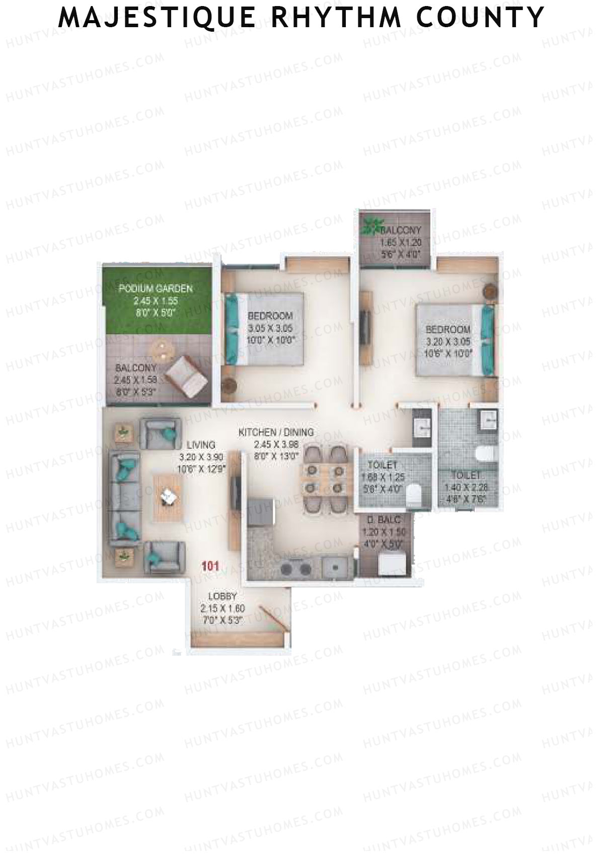 Majestique Rhythm County Tower A5 Unit 1 (Type B) Floor Plan