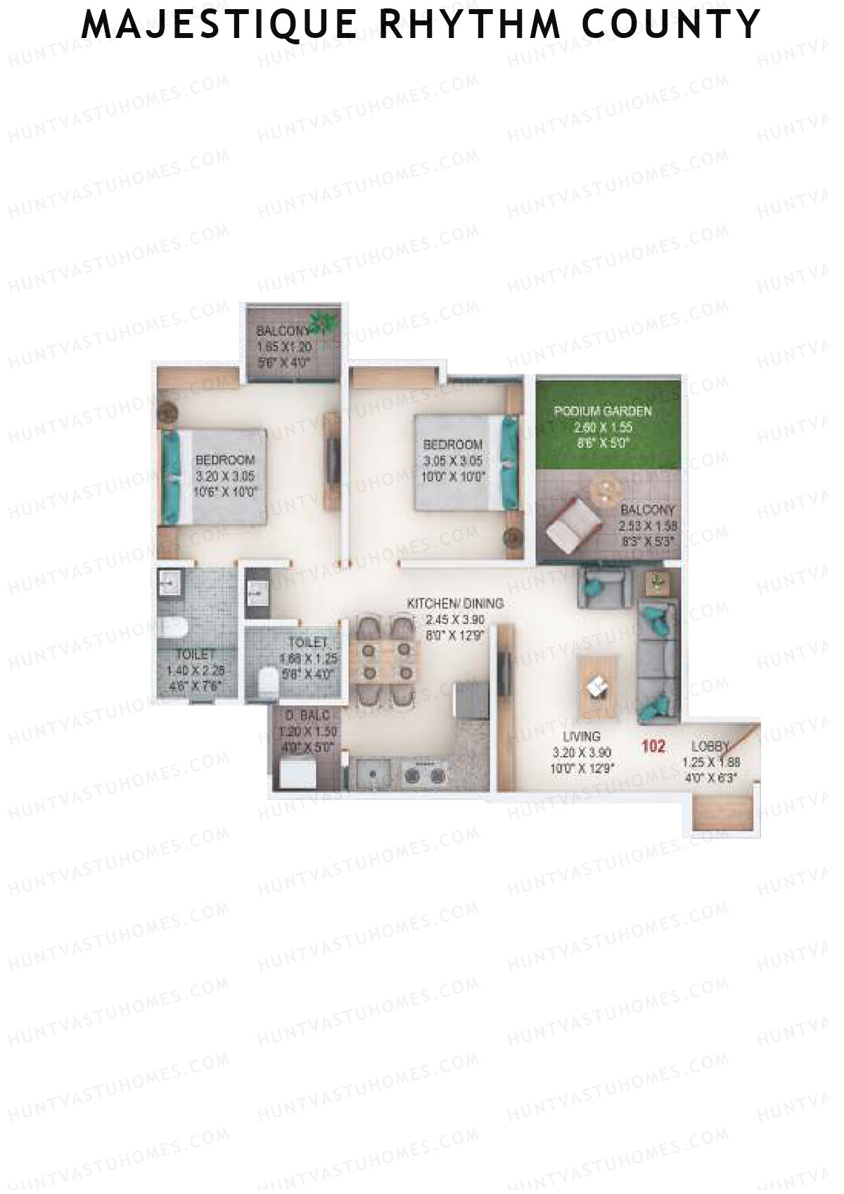 Majestique Rhythm County Tower A5 Unit 2 (Type A) Floor Plan