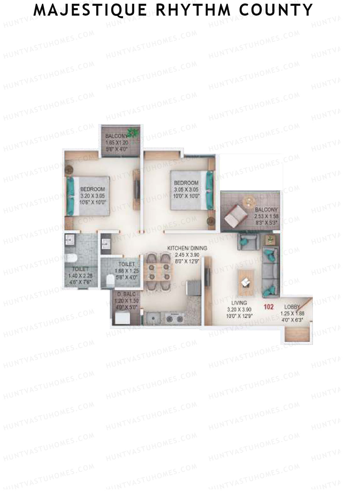 Majestique Rhythm County Tower A5 Unit 2 (Type A) Floor Plan