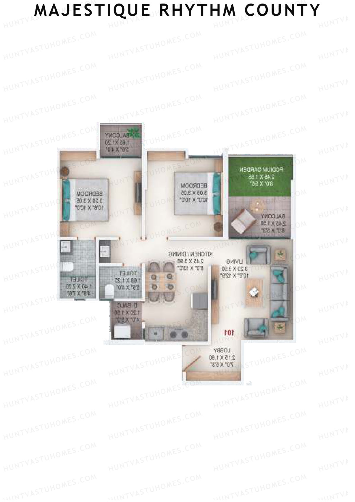 Majestique Rhythm County Tower A6 Unit 3 (Type B) Floor Plan