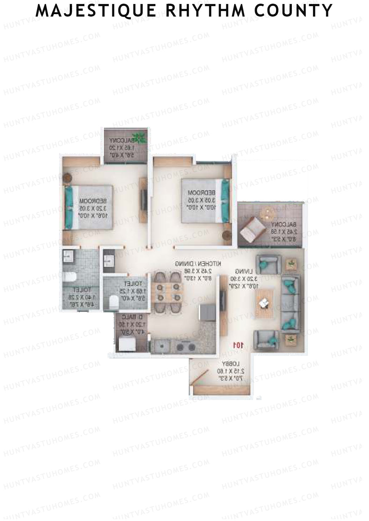 Majestique Rhythm County Tower A6 Unit 3 (Type B) Floor Plan