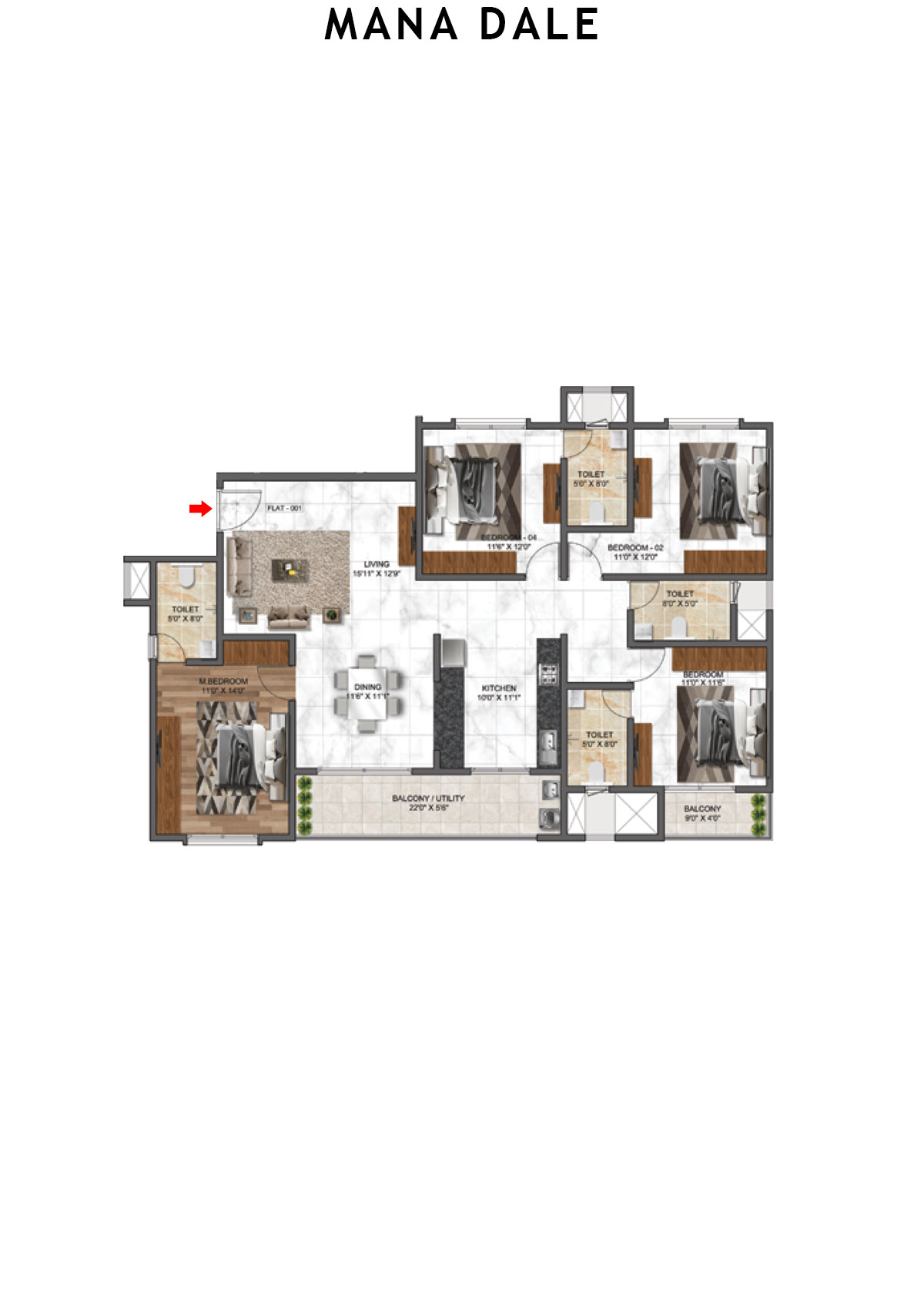 Mana Dale North Tower 1 Unit 4 Floor Plan