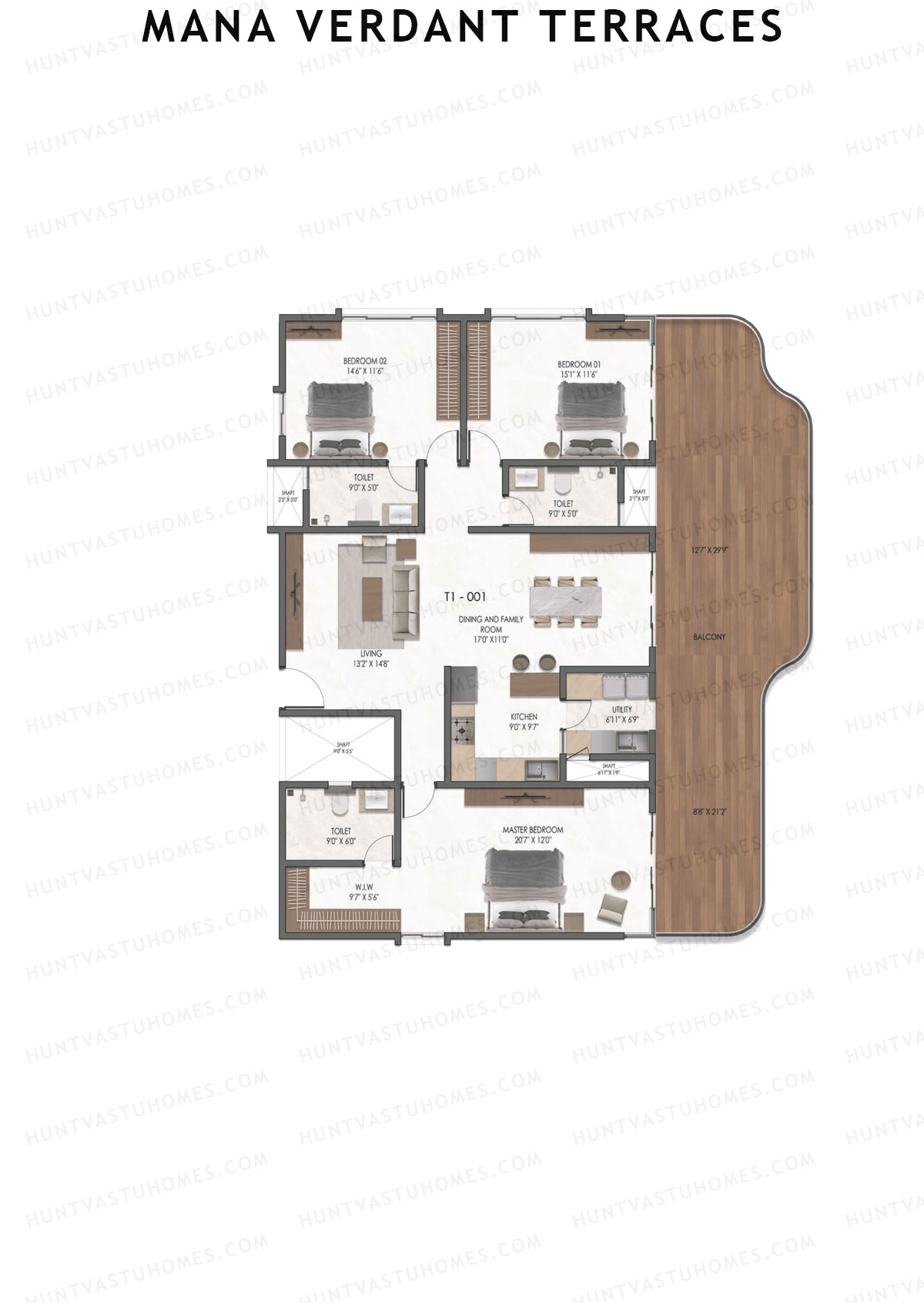 Mana Verdant Terraces, Tower 1, Unit 1, 3BHK, Super Area 2797   sq ft 
