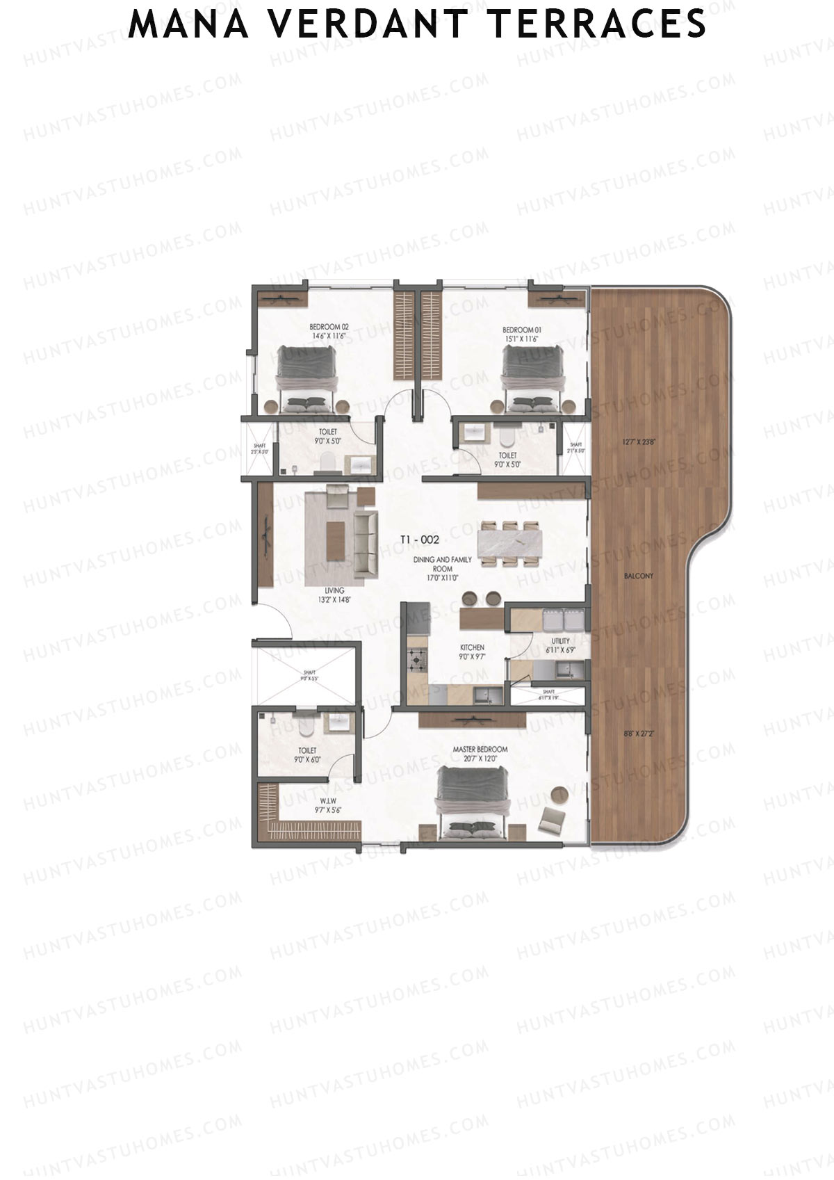 Mana Verdant Terraces, Tower 1, Unit 2, 3BHK, Super Area 2799   sq ft 