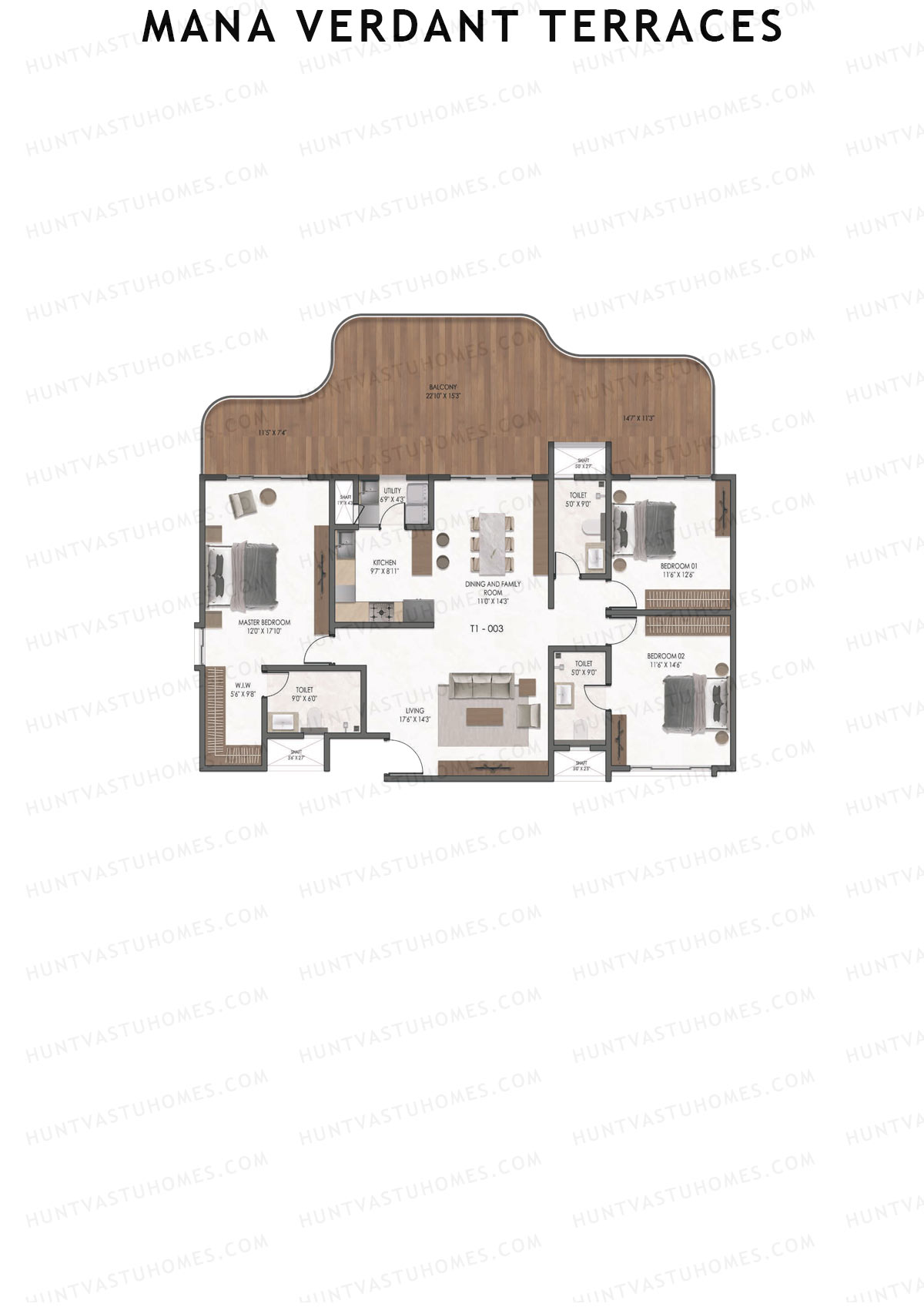 Mana Verdant Terraces, Tower 1, Unit 3, 3BHK, Super Area 2718   sq ft 
