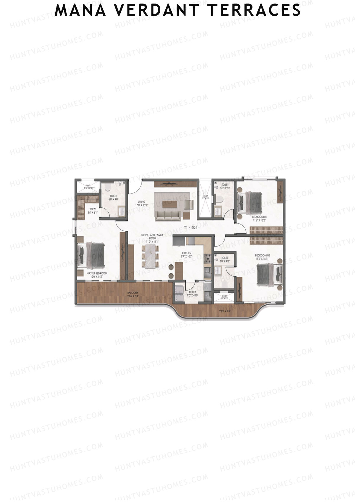 Mana Verdant Terraces, Tower 1, Unit 4, 3BHK, Super Area 2152   sq ft 