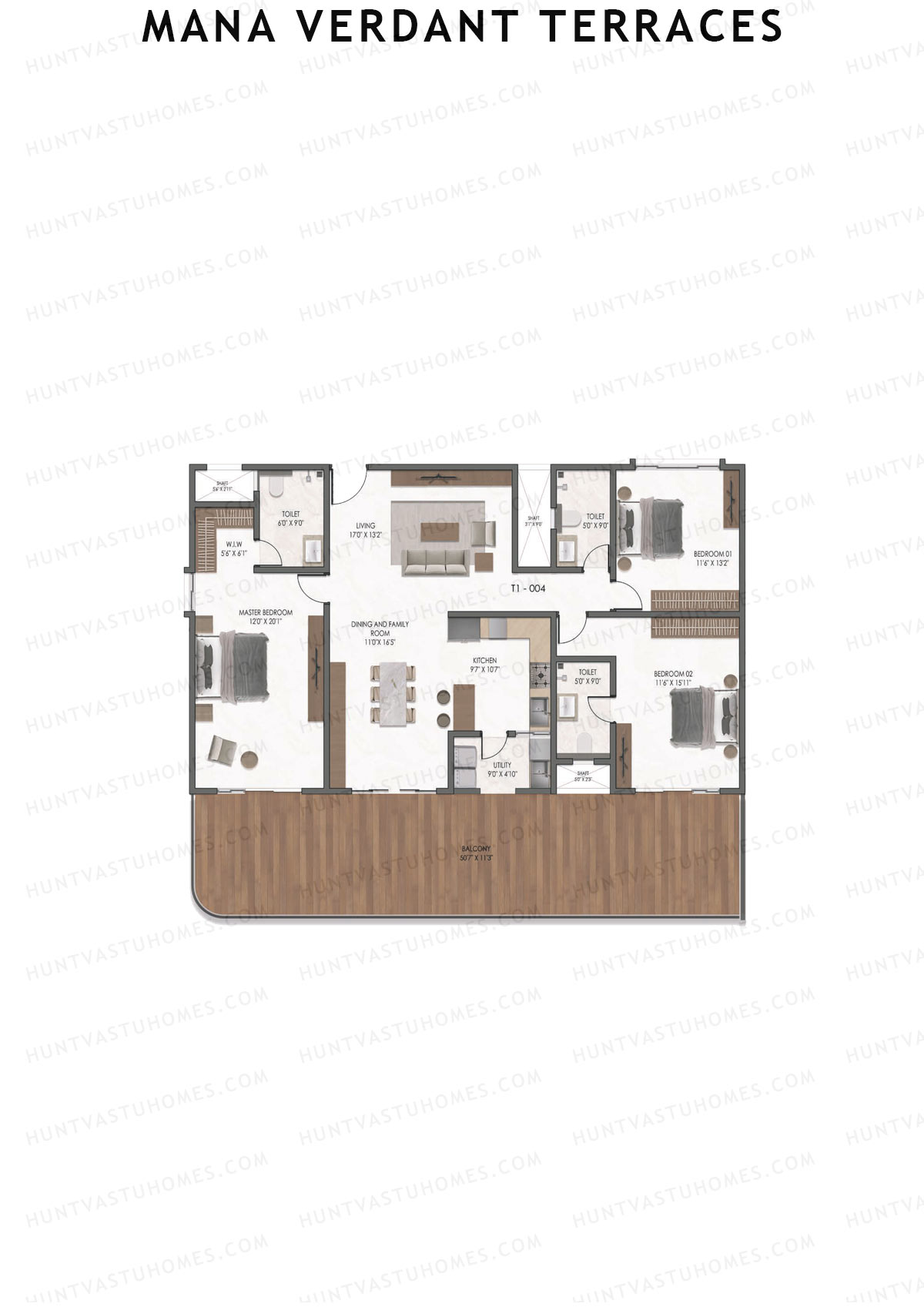 Mana Verdant Terraces, Tower 1, Unit 4, 3BHK, Super Area 2827   sq ft 