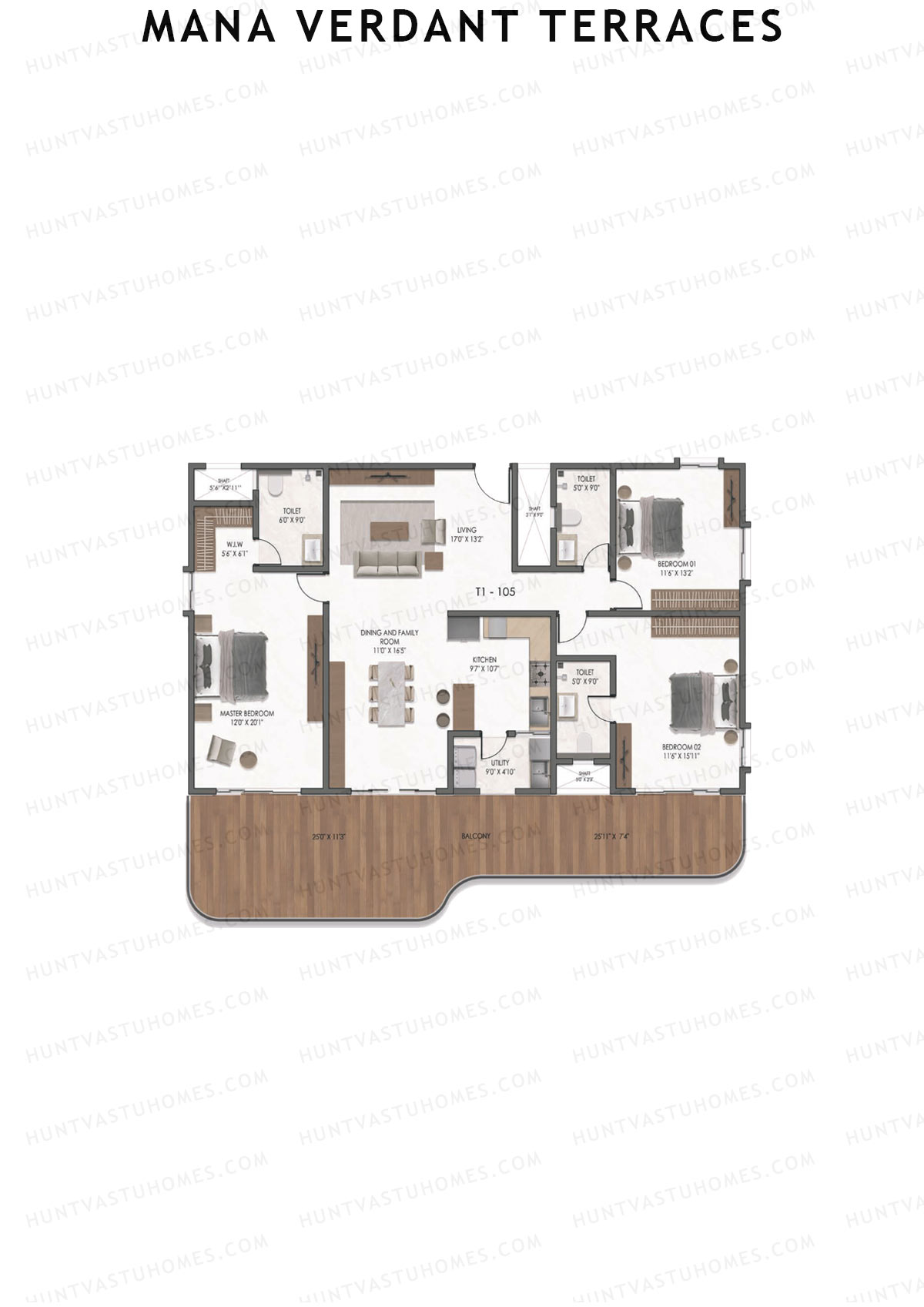Mana Verdant Terraces, Tower 1, Unit 5, 3BHK, Super Area 2710   sq ft 