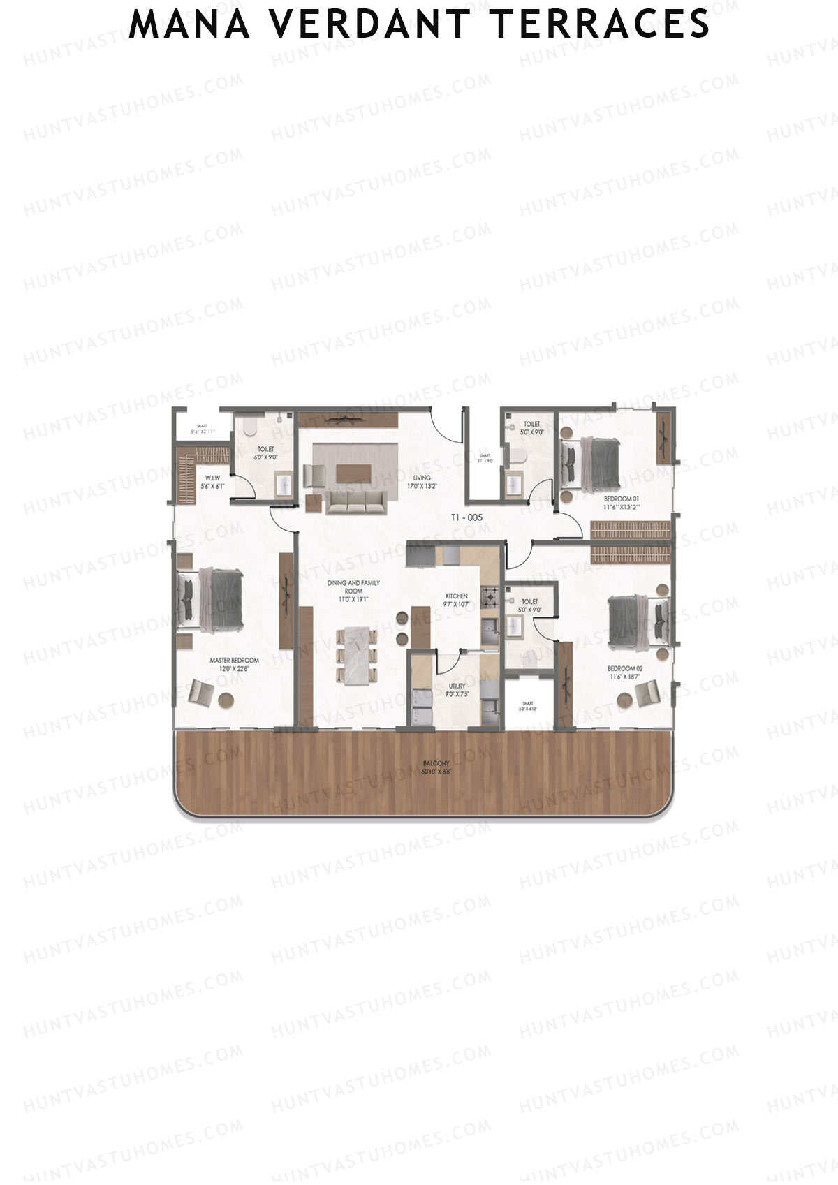 Mana Verdant Terraces, Tower 1, Unit 5, 3BHK, Super Area 2836   sq ft 