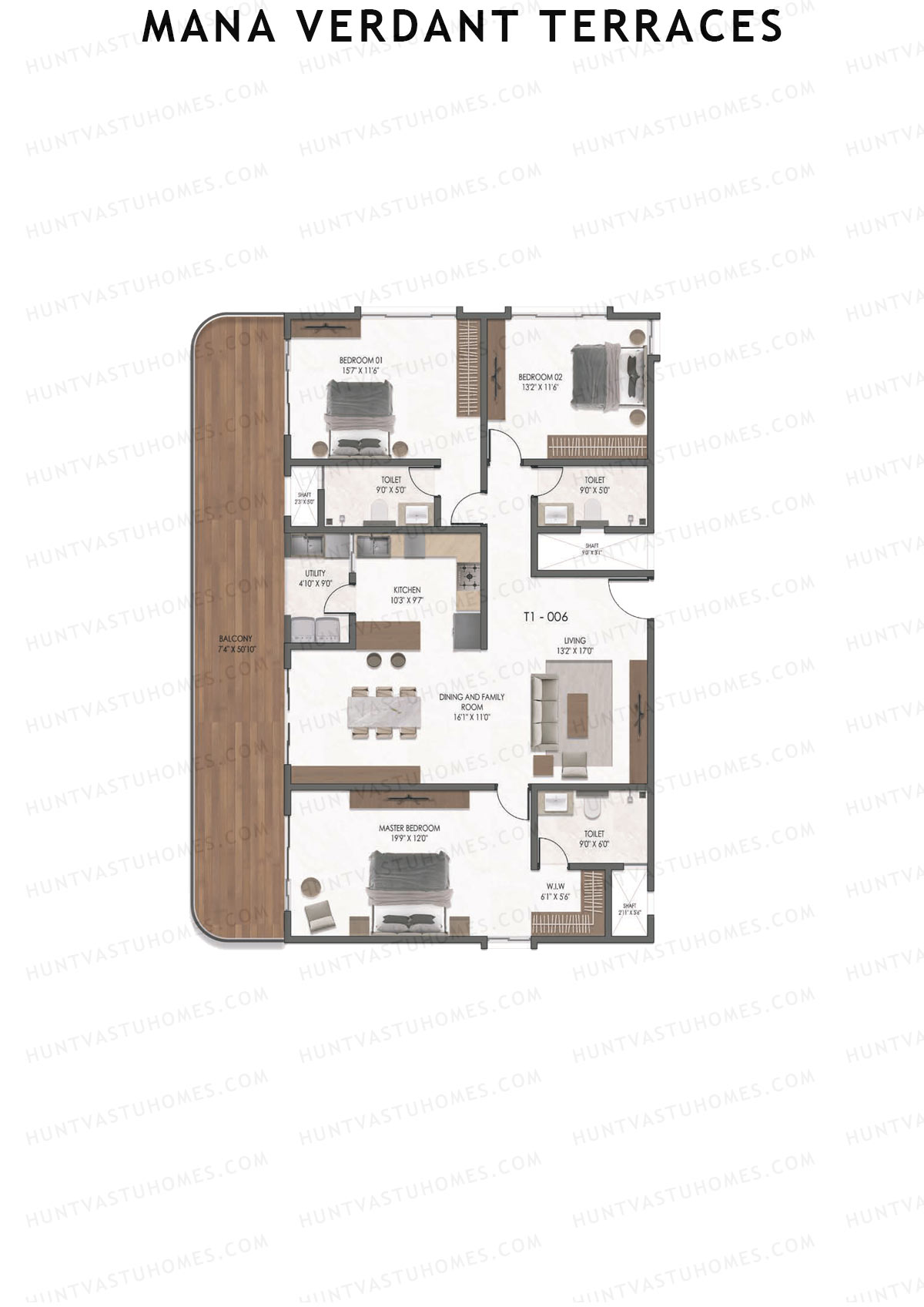 Mana Verdant Terraces, Tower 1, Unit 6, 3BHK, Super Area 2558   sq ft 