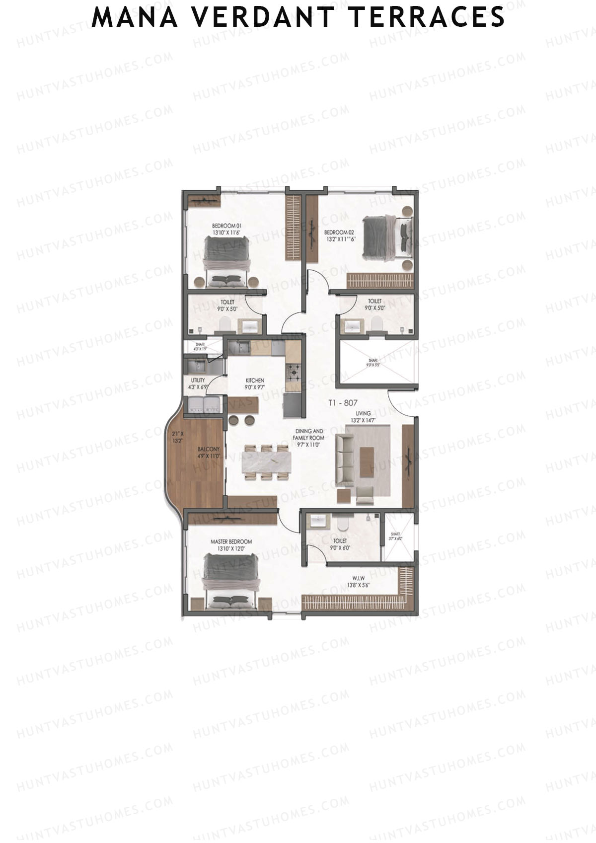 Mana Verdant Terraces, Tower 1, Unit 7, 3BHK, Super Area 1935   sq ft 