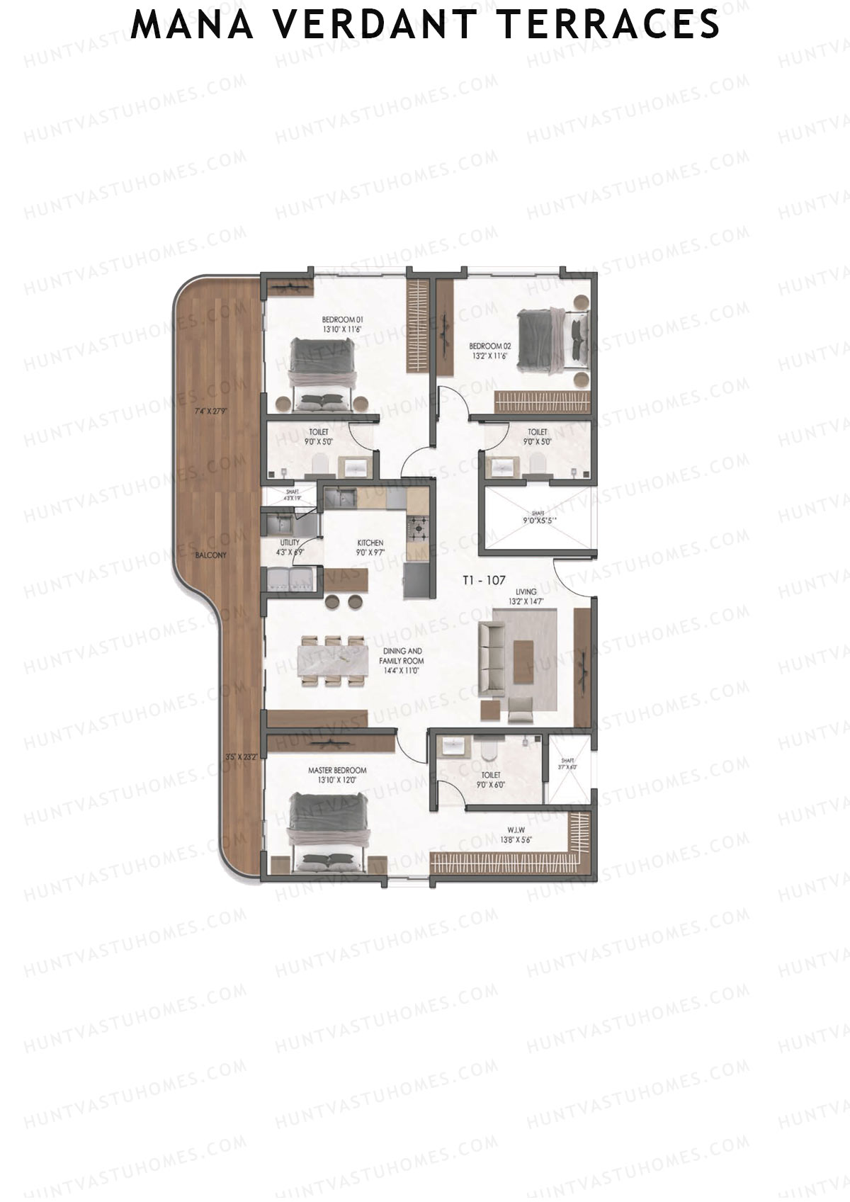 Mana Verdant Terraces, Tower 1, Unit 7, 3BHK, Super Area 2276   sq ft 