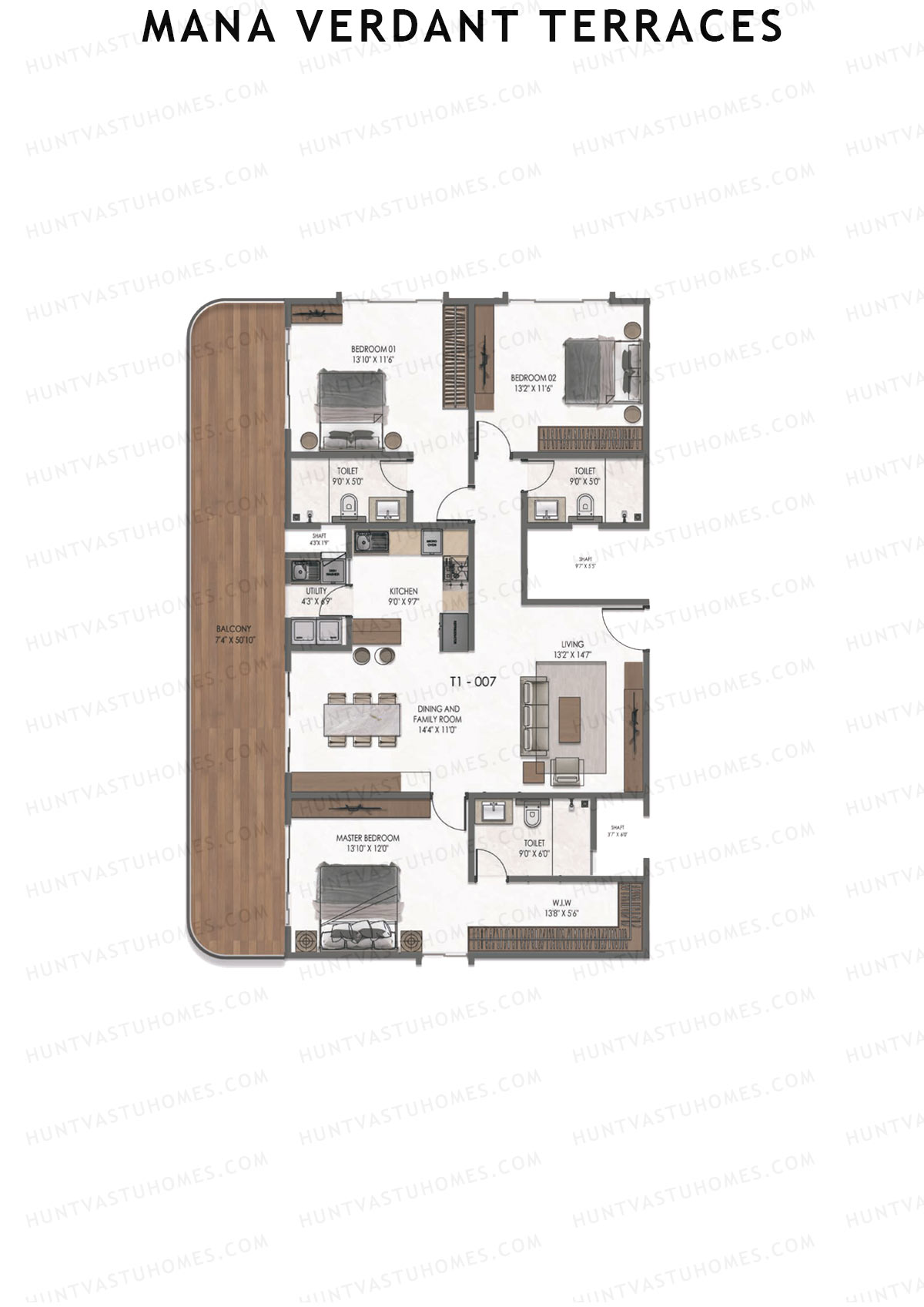 Mana Verdant Terraces, Tower 1, Unit 7, 3BHK, Super Area 2405   sq ft 