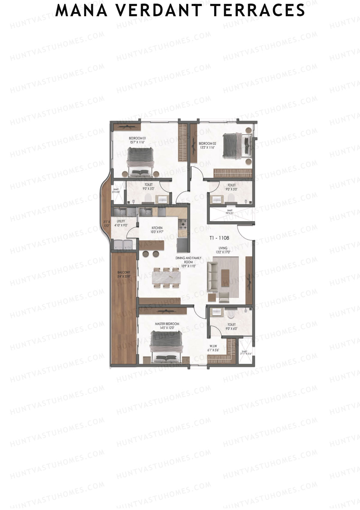 Mana Verdant Terraces, Tower 1, Unit 8, 3BHK, Super Area 2088   sq ft 