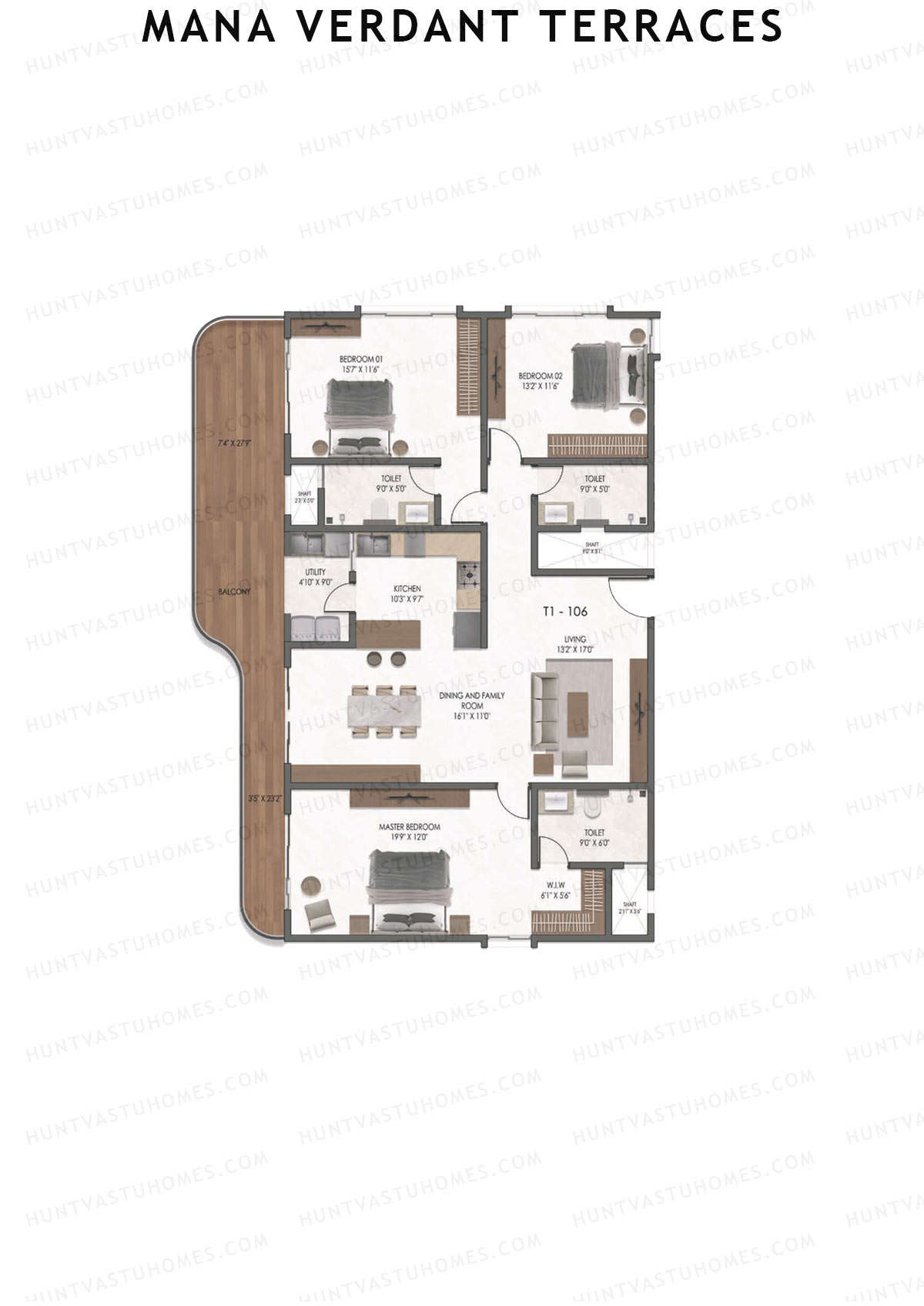 Mana Verdant Terraces, Tower 1, Unit 8, 3BHK, Super Area 2429   sq ft 
