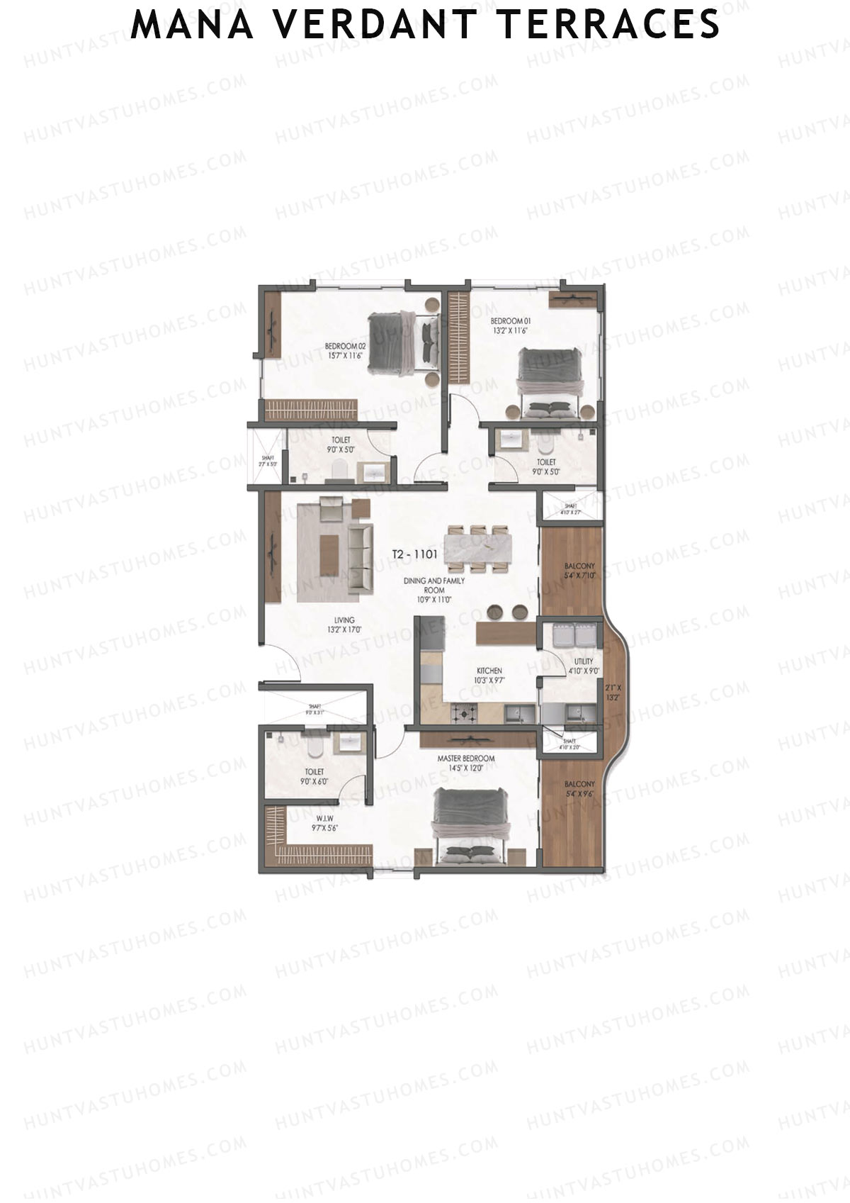 Mana Verdant Terraces, Tower 2, Unit 1, 3BHK, Super Area 2086   sq ft 