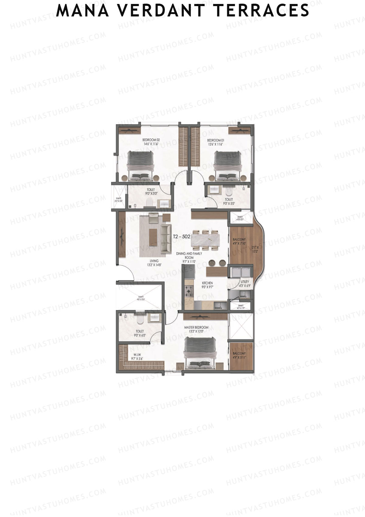 Mana Verdant Terraces, Tower 2, Unit 2, 3BHK, Super Area 1910   sq ft 
