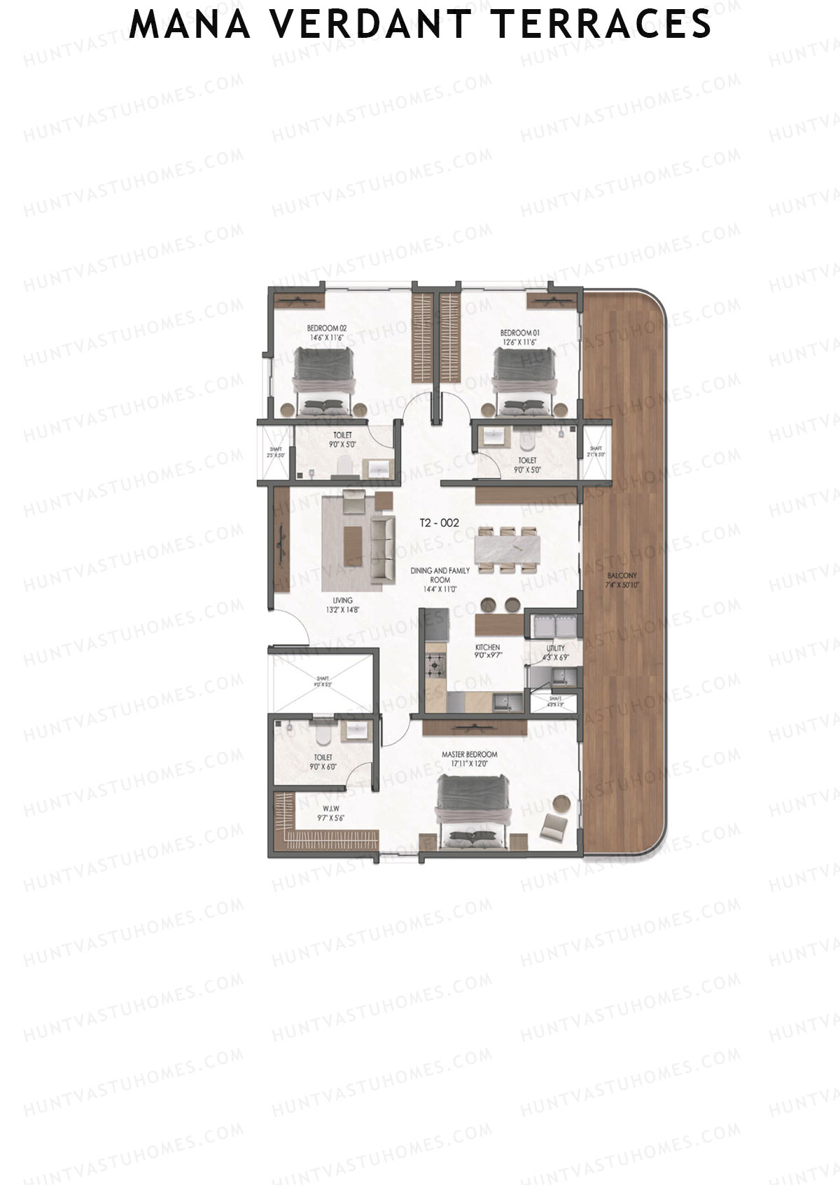 Mana Verdant Terraces, Tower 2, Unit 2, 3BHK, Super Area 2412   sq ft 