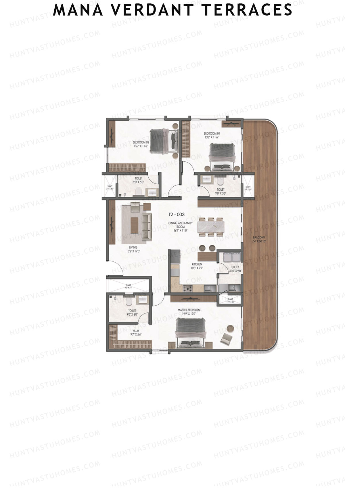 Mana Verdant Terraces, Tower 2, Unit 3, 3BHK, Super Area 2560   sq ft 