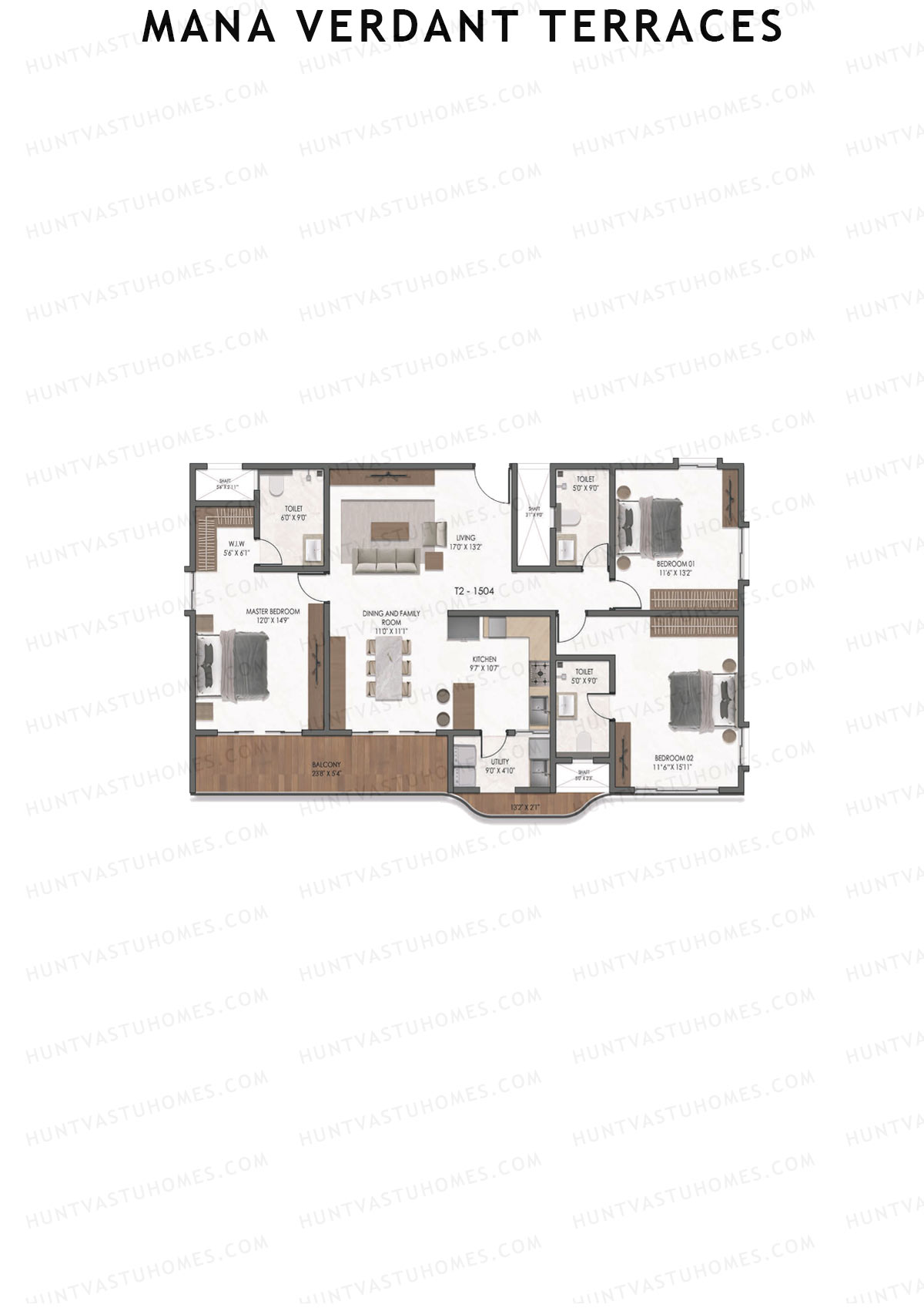 Mana Verdant Terraces, Tower 2, Unit 4, 3BHK, Super Area 2112   sq ft 