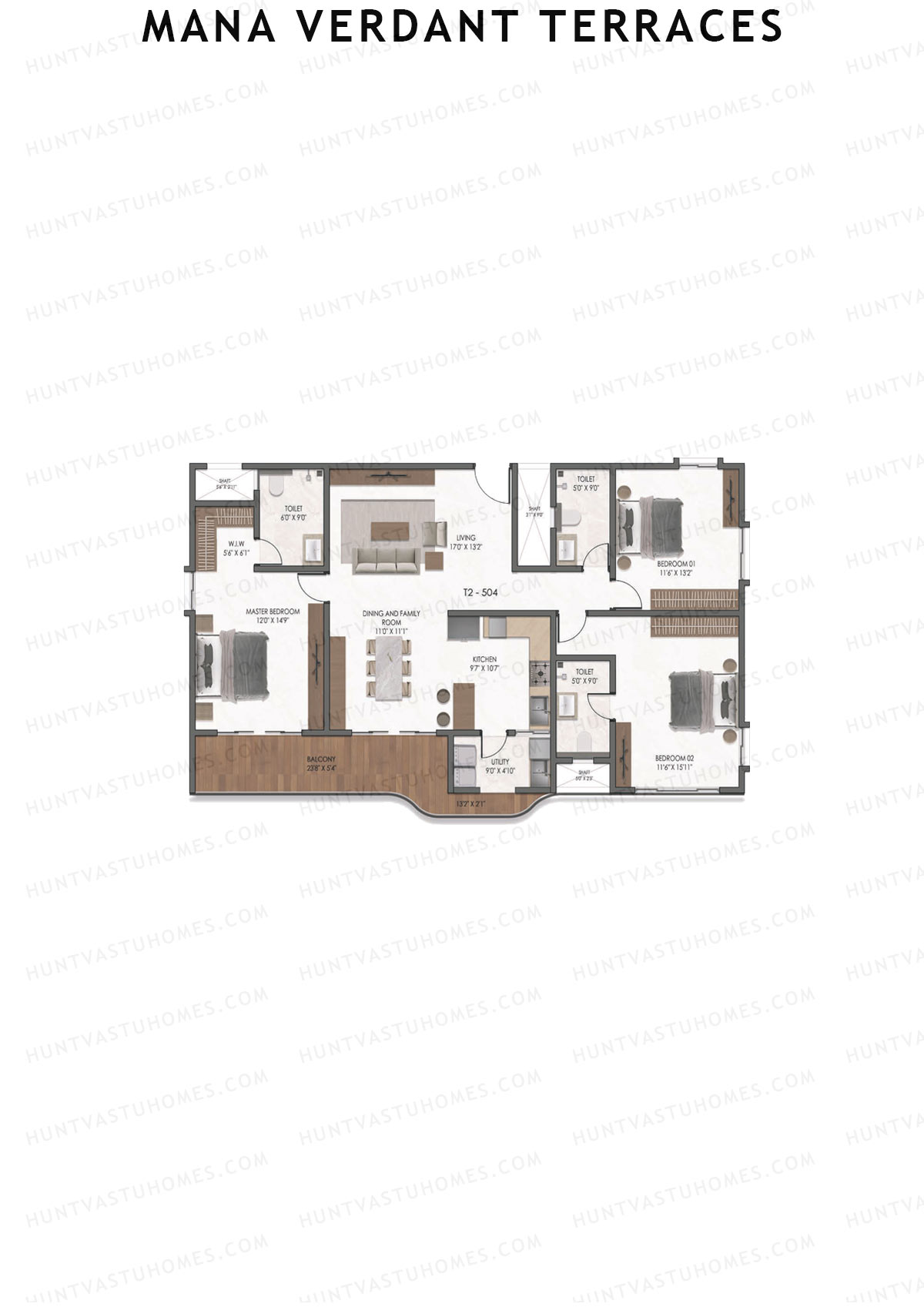 Mana Verdant Terraces, Tower 2, Unit 4, 3BHK, Super Area 2112   sq ft 