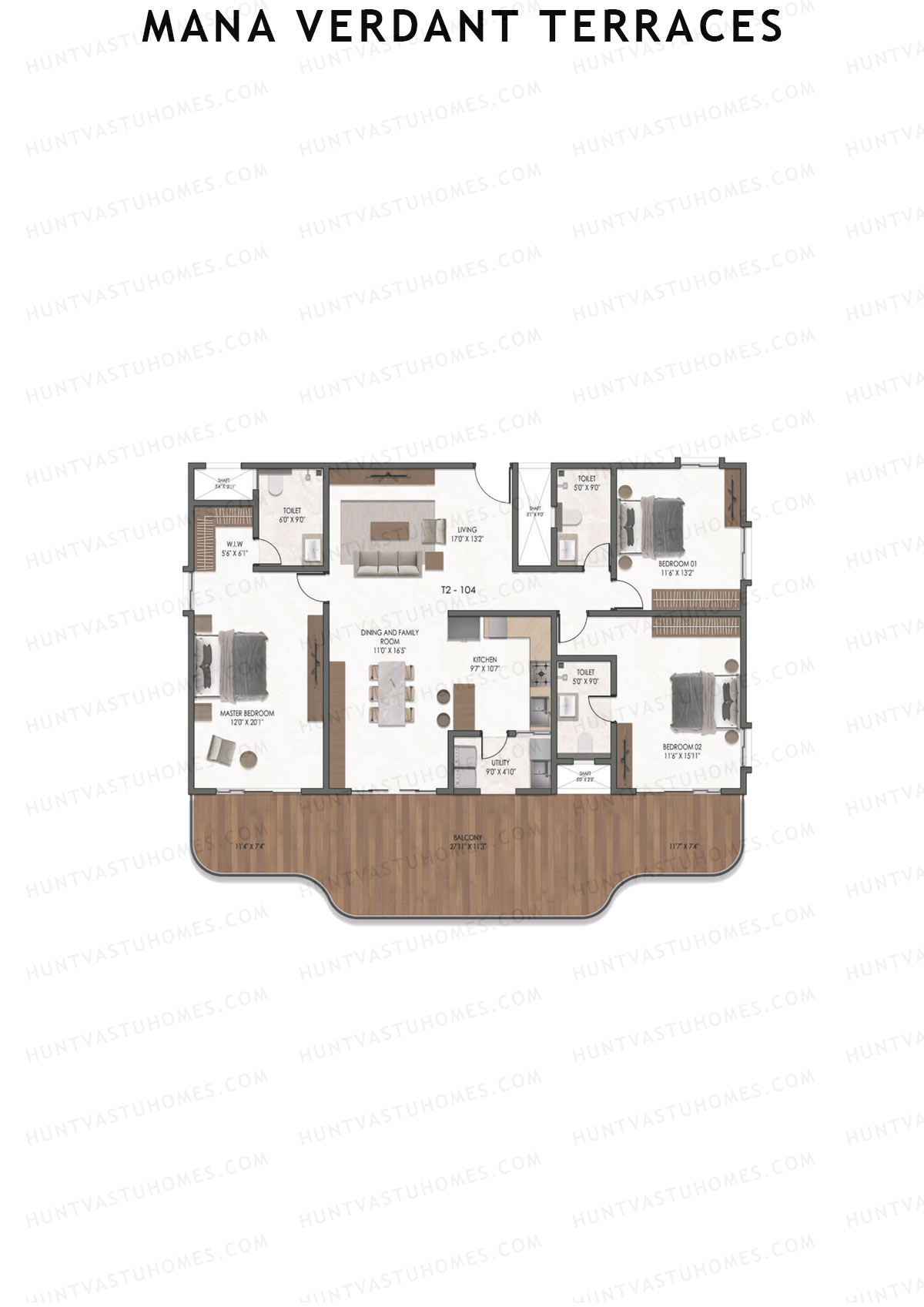 Mana Verdant Terraces, Tower 2, Unit 4, 3BHK, Super Area 2377   sq ft 