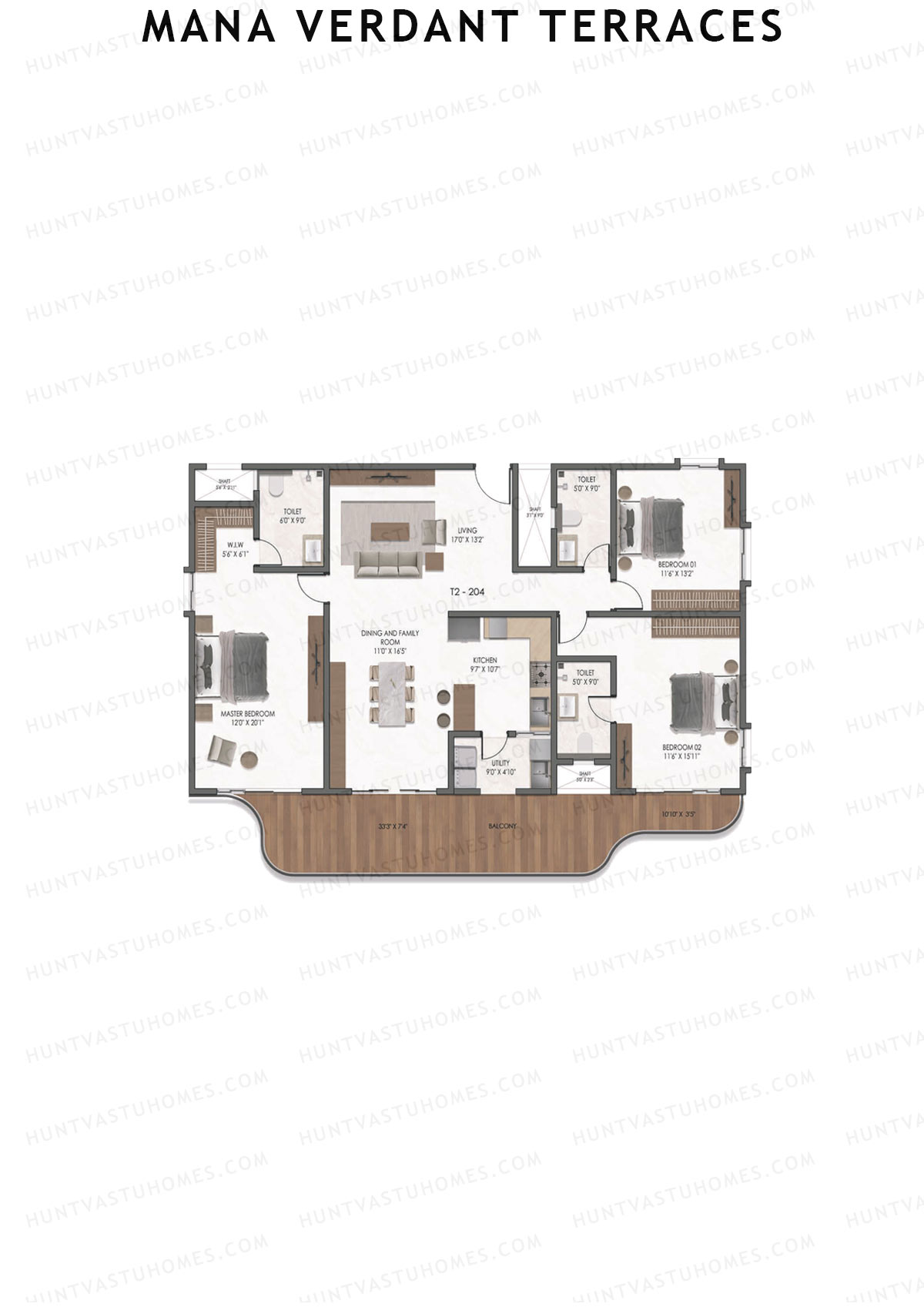 Mana Verdant Terraces, Tower 2, Unit 4, 3BHK, Super Area 2454   sq ft 