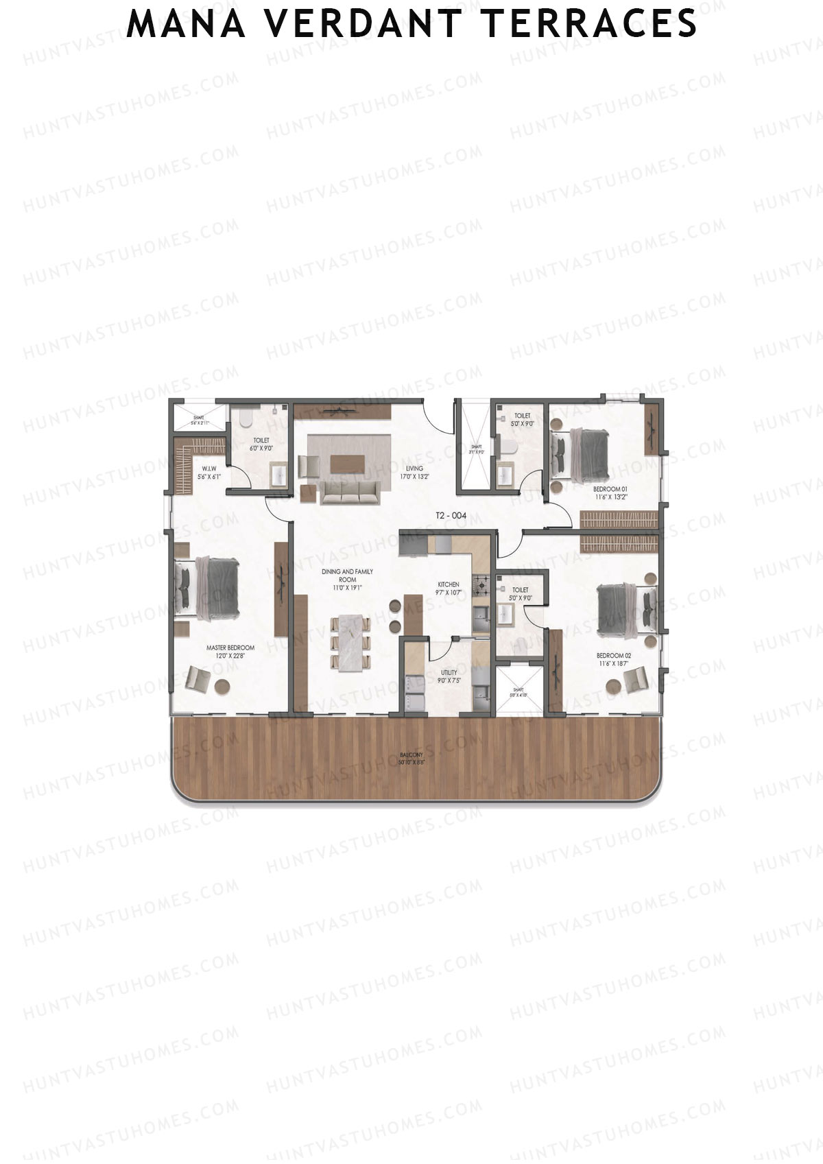 Mana Verdant Terraces, Tower 2, Unit 4, 3BHK, Super Area 2836   sq ft 