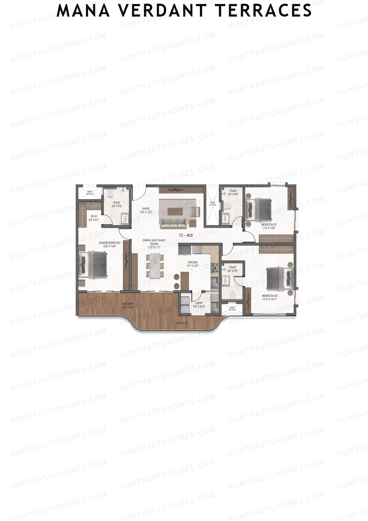 Mana Verdant Terraces, Tower 2, Unit 5, 3BHK, Super Area 2153   sq ft 