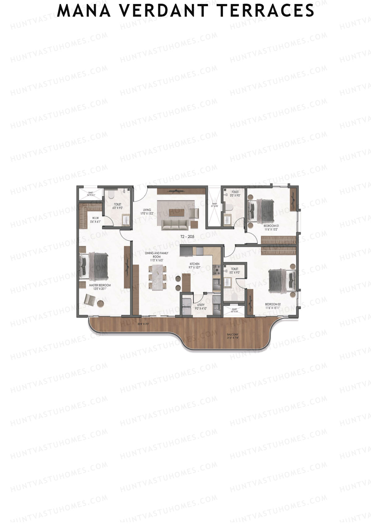 Mana Verdant Terraces, Tower 2, Unit 5, 3BHK, Super Area 2358   sq ft 