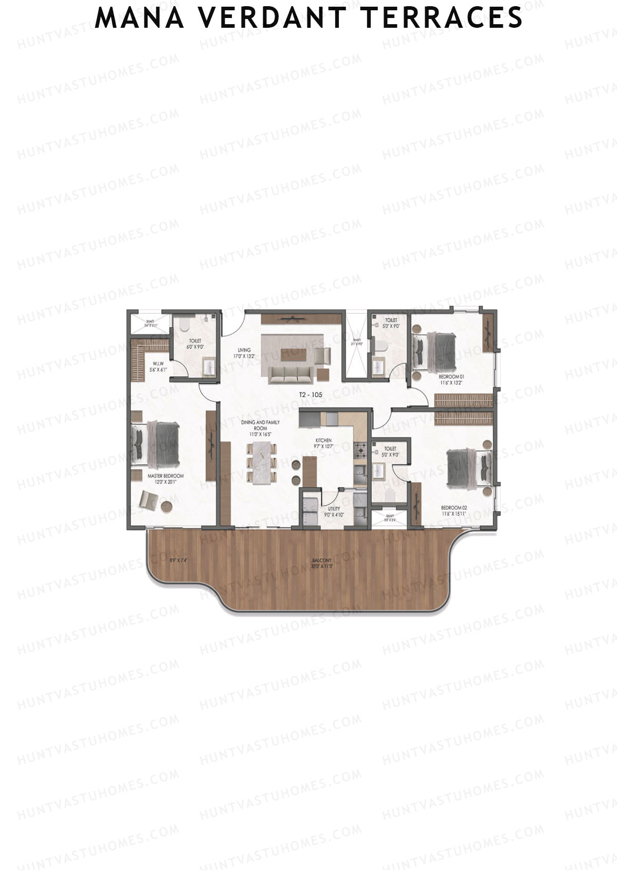 Mana Verdant Terraces, Tower 2, Unit 5, 3BHK, Super Area 2643   sq ft 