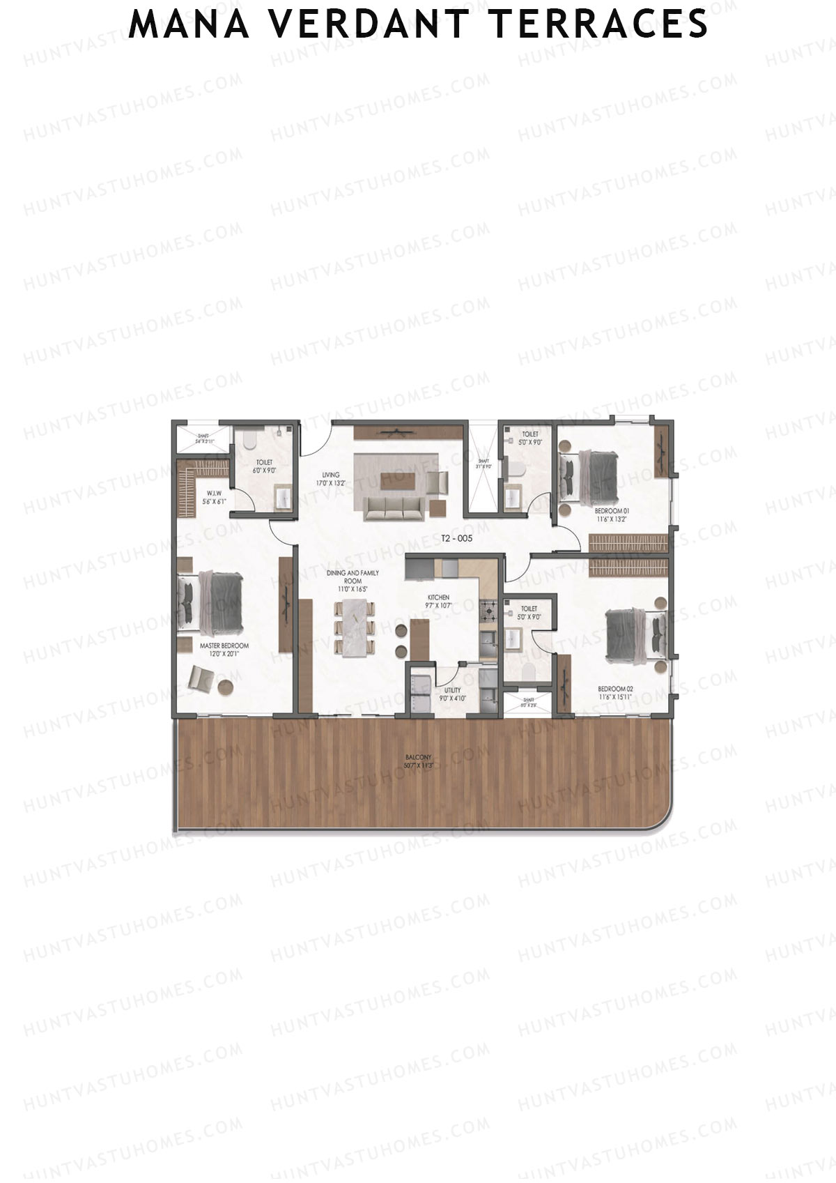 Mana Verdant Terraces, Tower 2, Unit 5, 3BHK, Super Area 2827   sq ft 