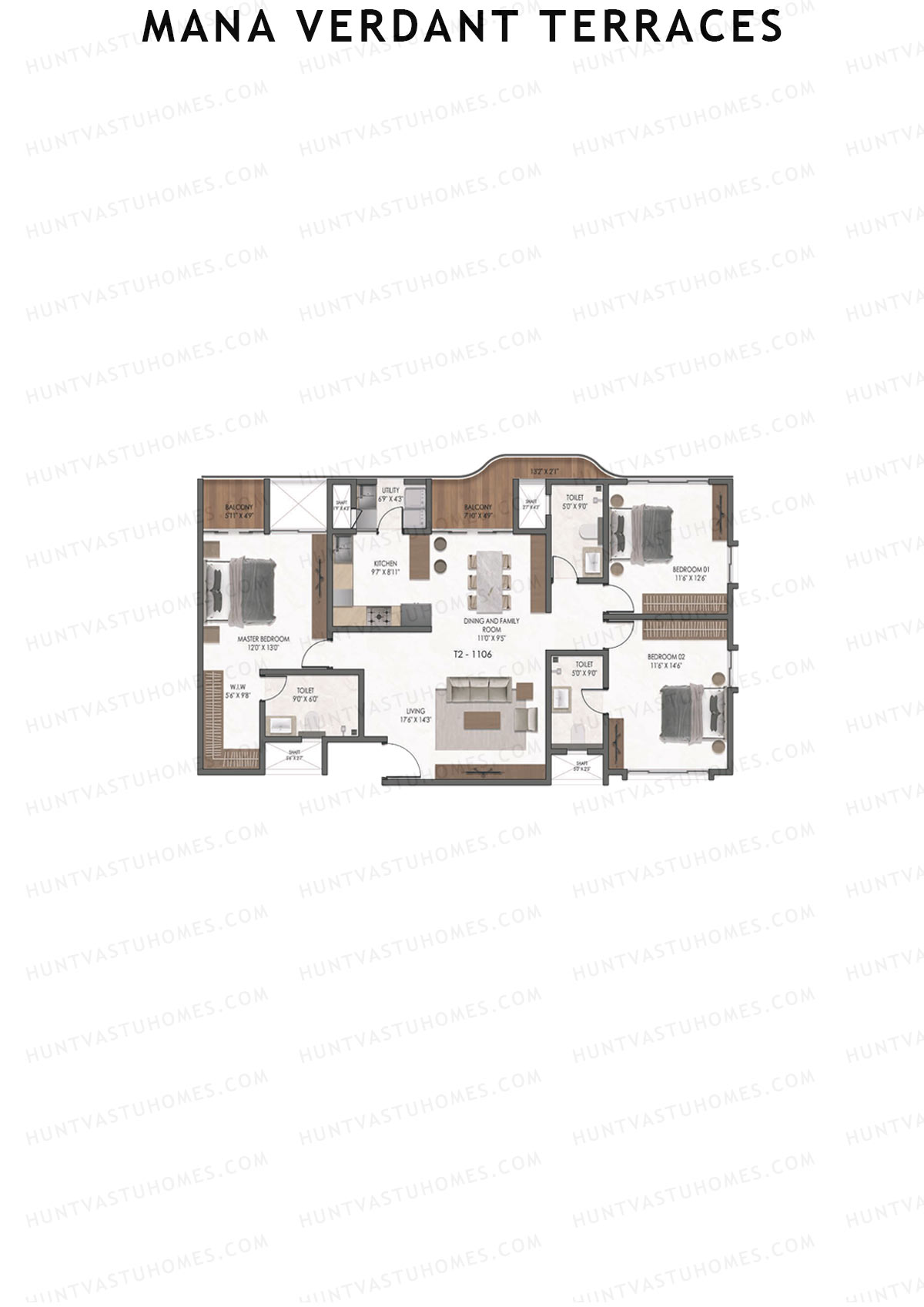 Mana Verdant Terraces, Tower 2, Unit 6, 3BHK, Super Area 1934   sq ft 